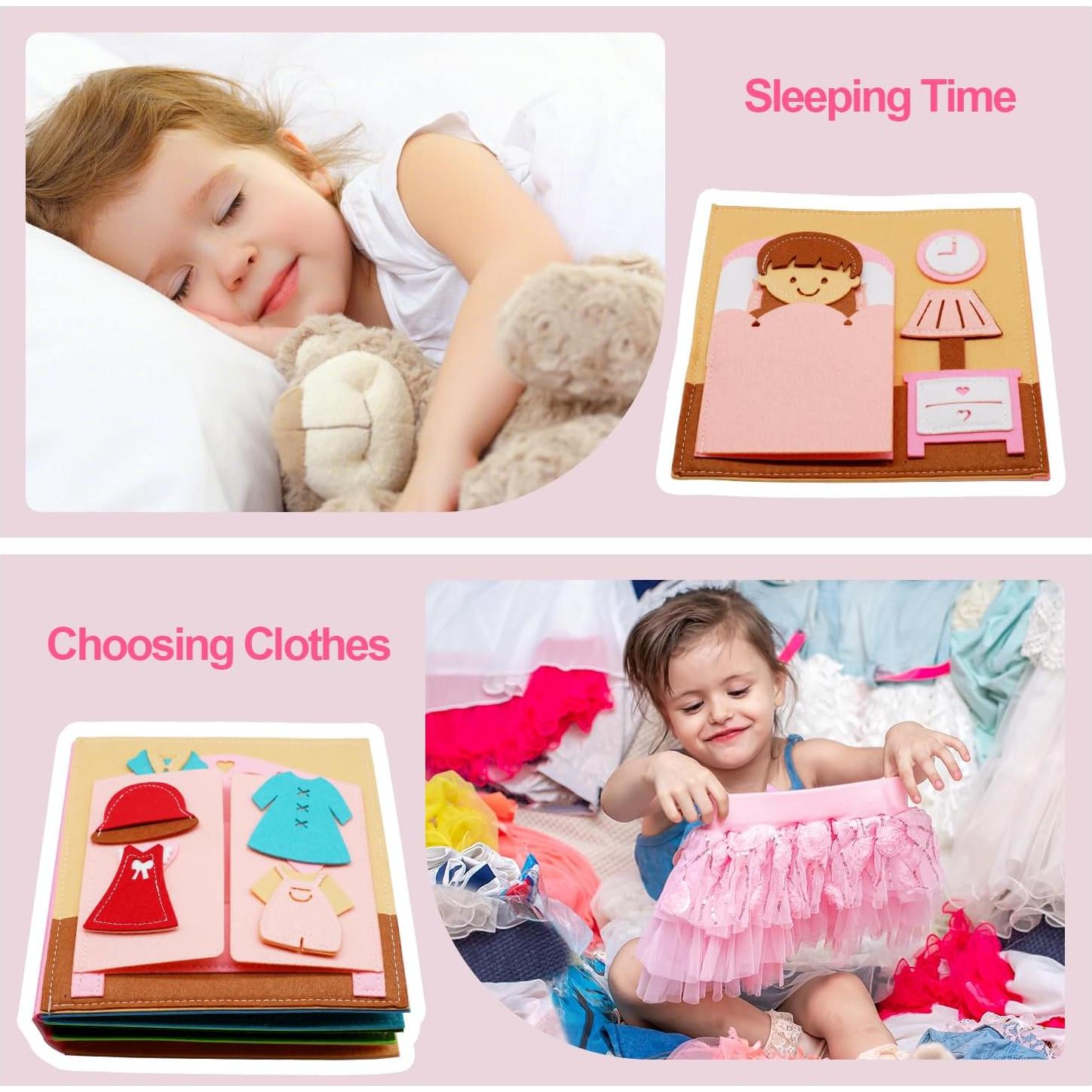 Libro Silencioso Montessori de Fieltro Rosa - Actividades 2 a 6 Años