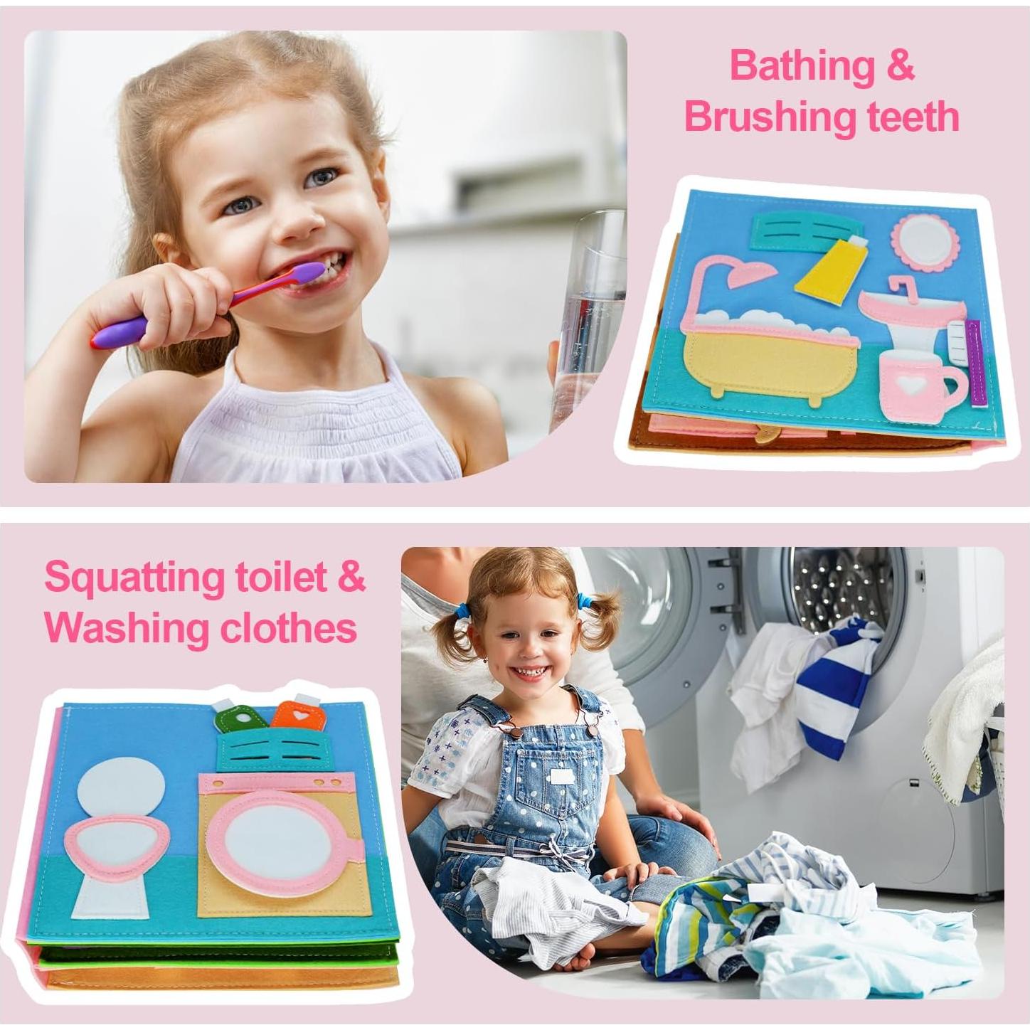 Libro Silencioso Montessori de Fieltro Rosa - Actividades 2 a 6 Años