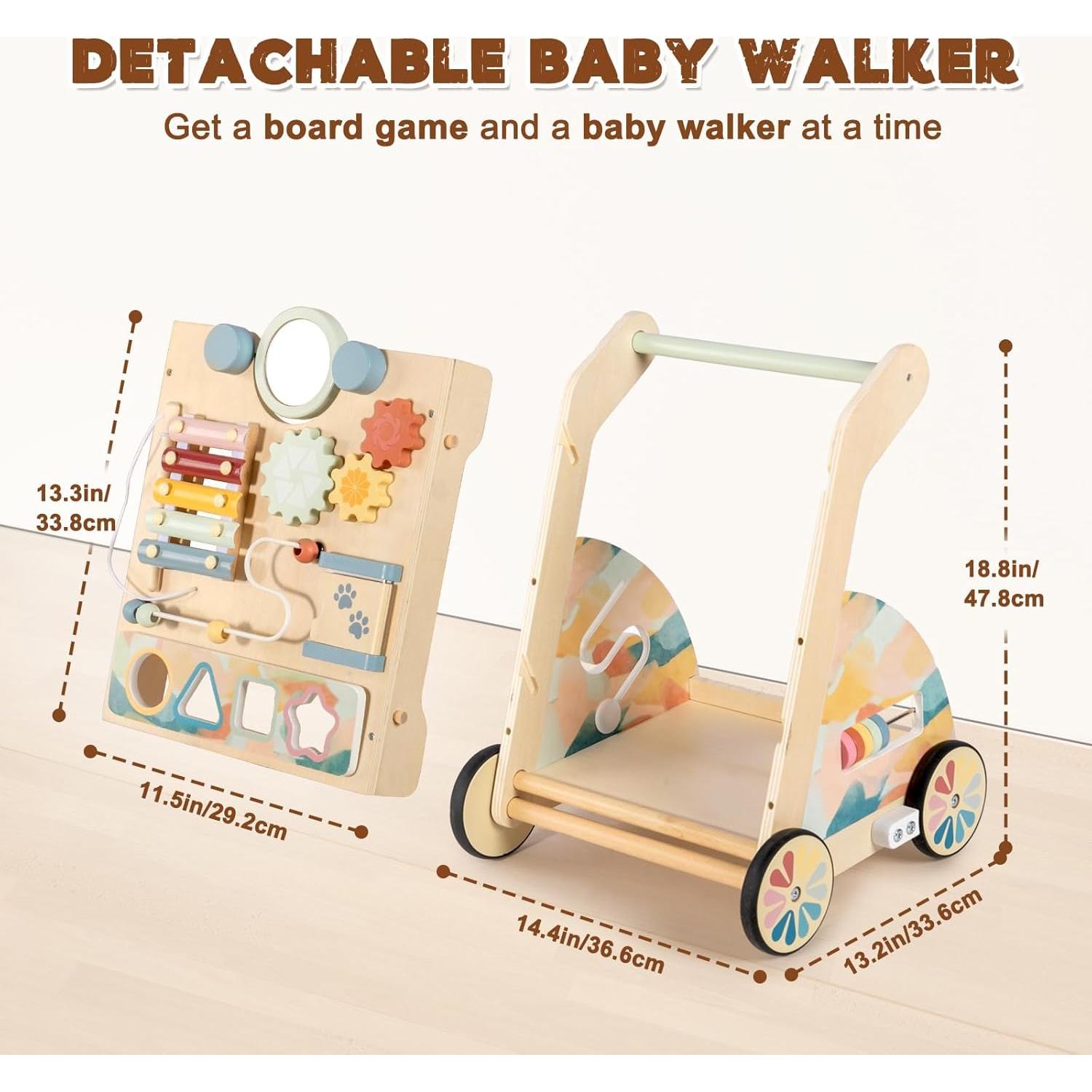 Caminador de Madera LOL-FUN con Tablero de Actividades 6-12 Meses
