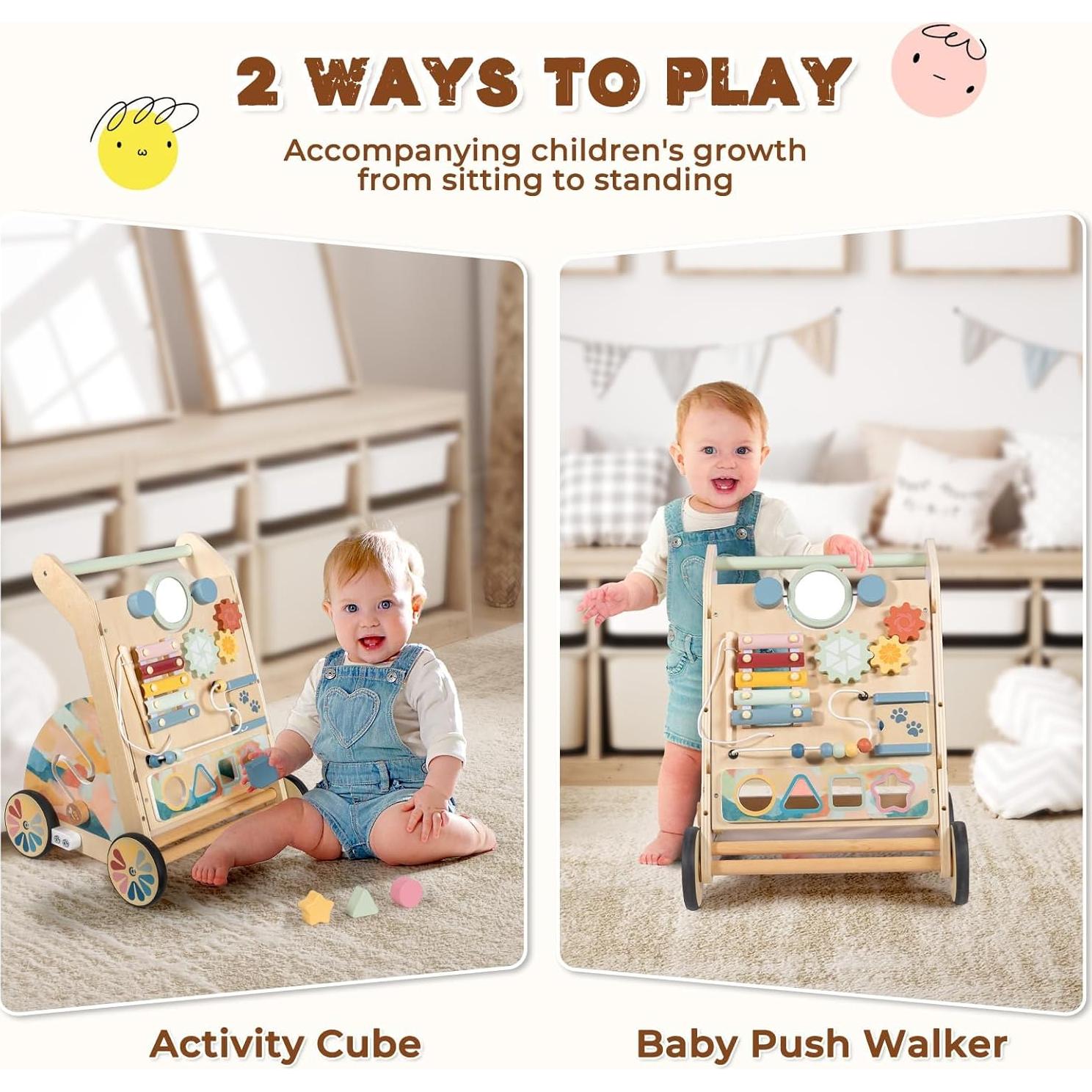 Caminador de Madera LOL-FUN con Tablero de Actividades 6-12 Meses
