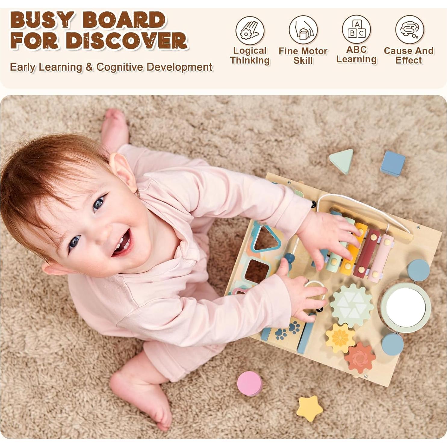 Caminador de Madera LOL-FUN con Tablero de Actividades 6-12 Meses