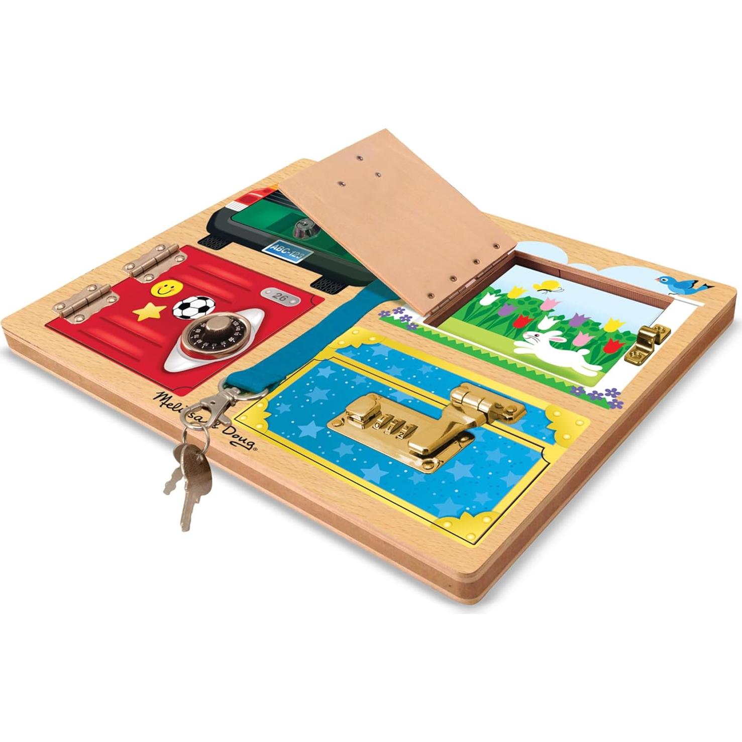 Tablero de Cerraduras y Pestillos Melissa & Doug 31.5x25cm