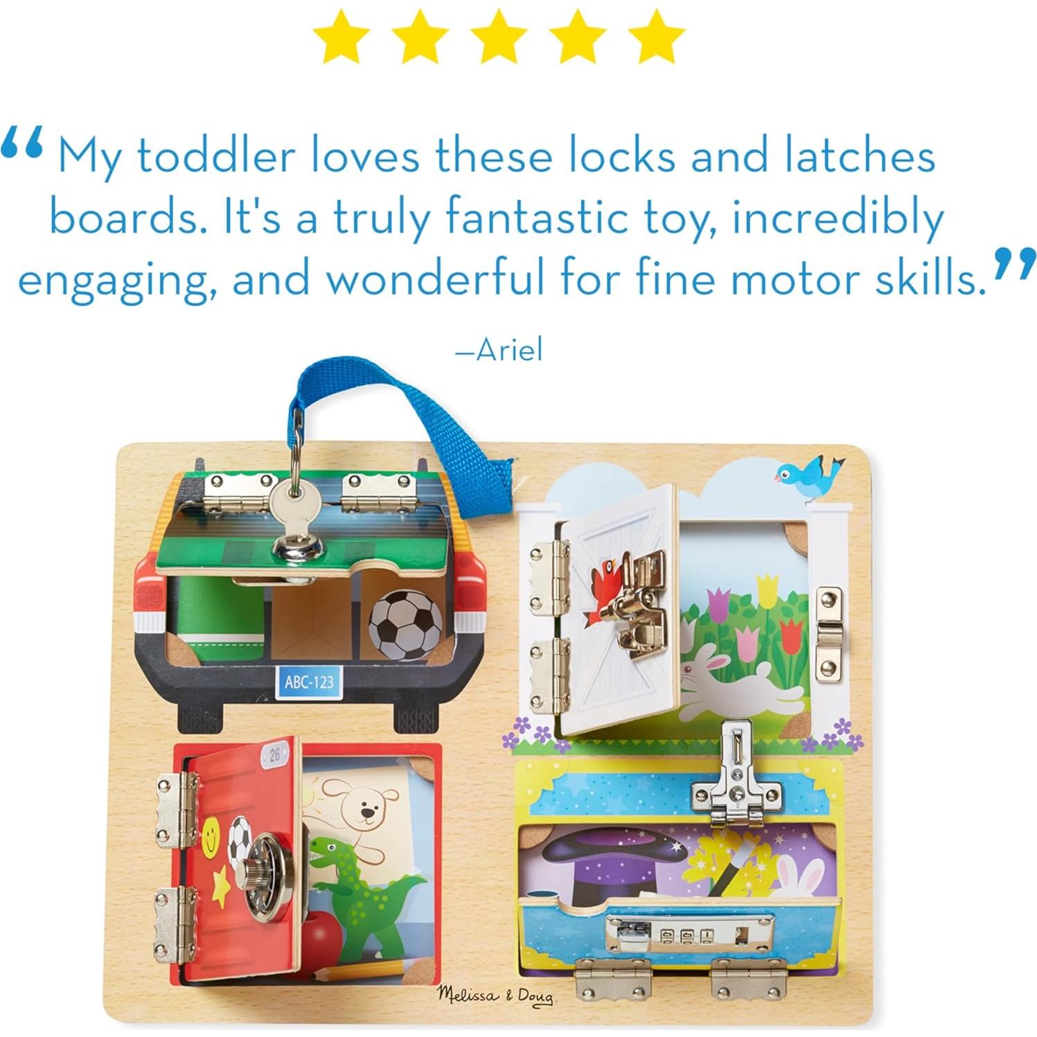 Tablero de Cerraduras y Pestillos Melissa & Doug 31.5x25cm