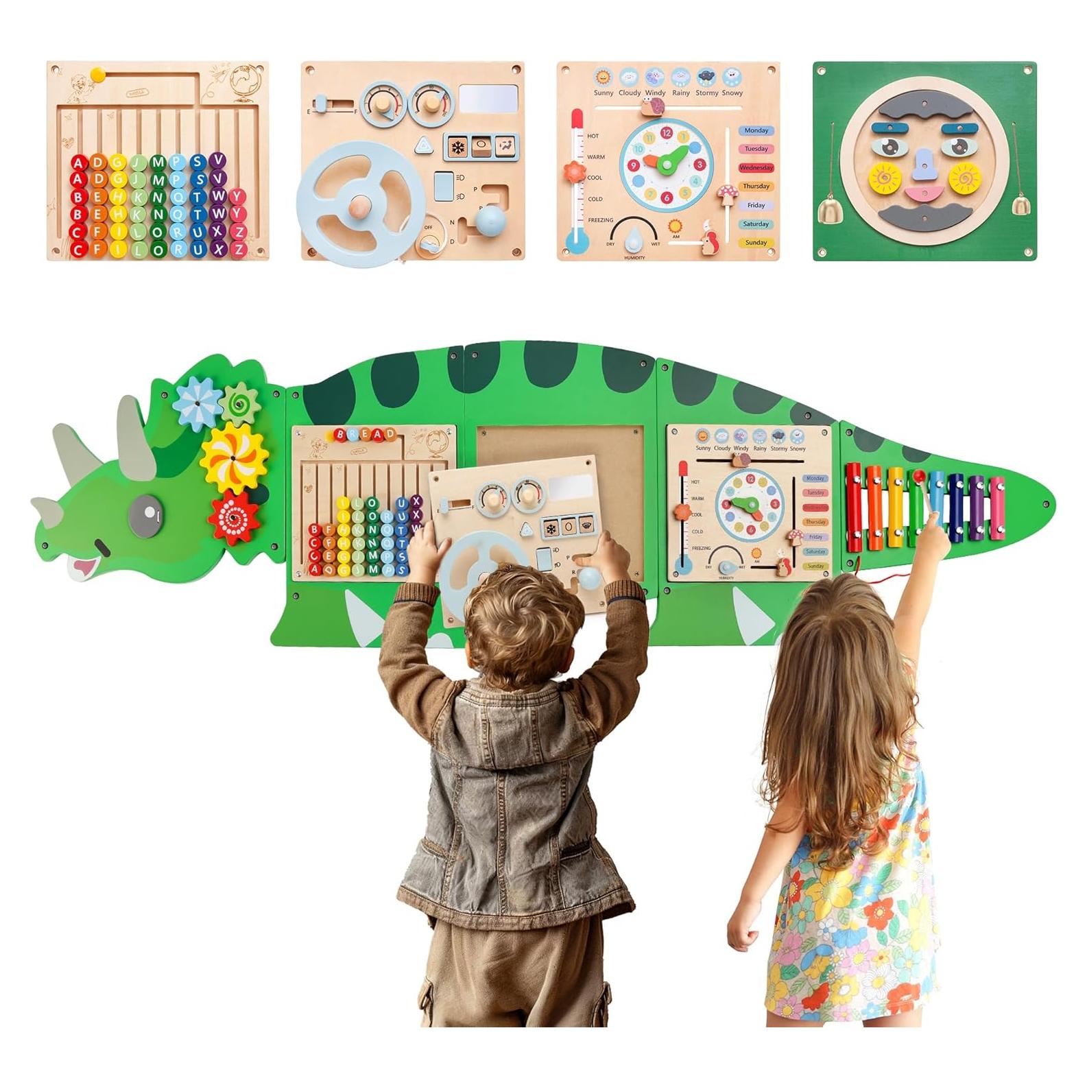 Tablero Ocupado Montessori Triceratops 5 Paneles Sensoriales