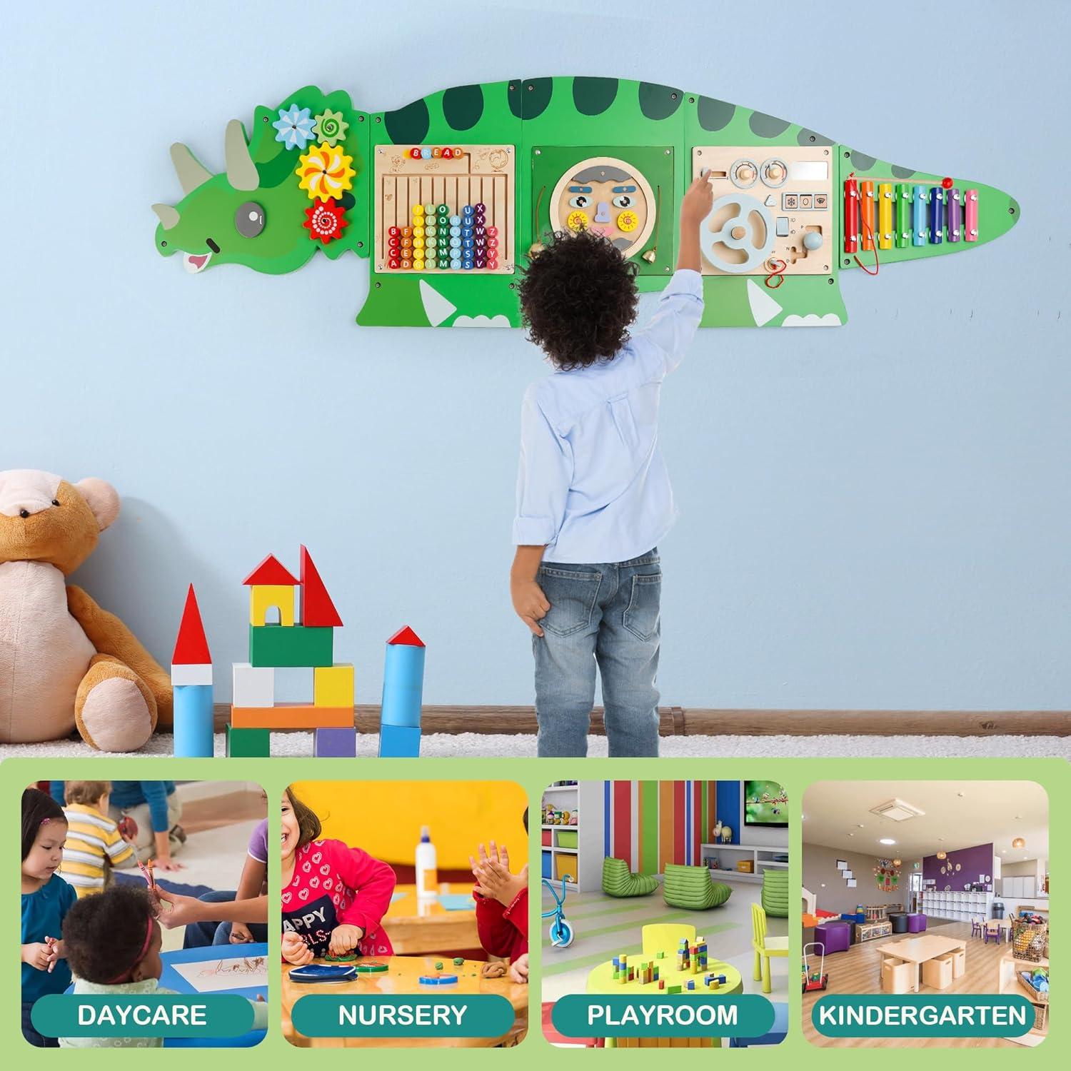 Tablero Ocupado Montessori Triceratops 5 Paneles Sensoriales