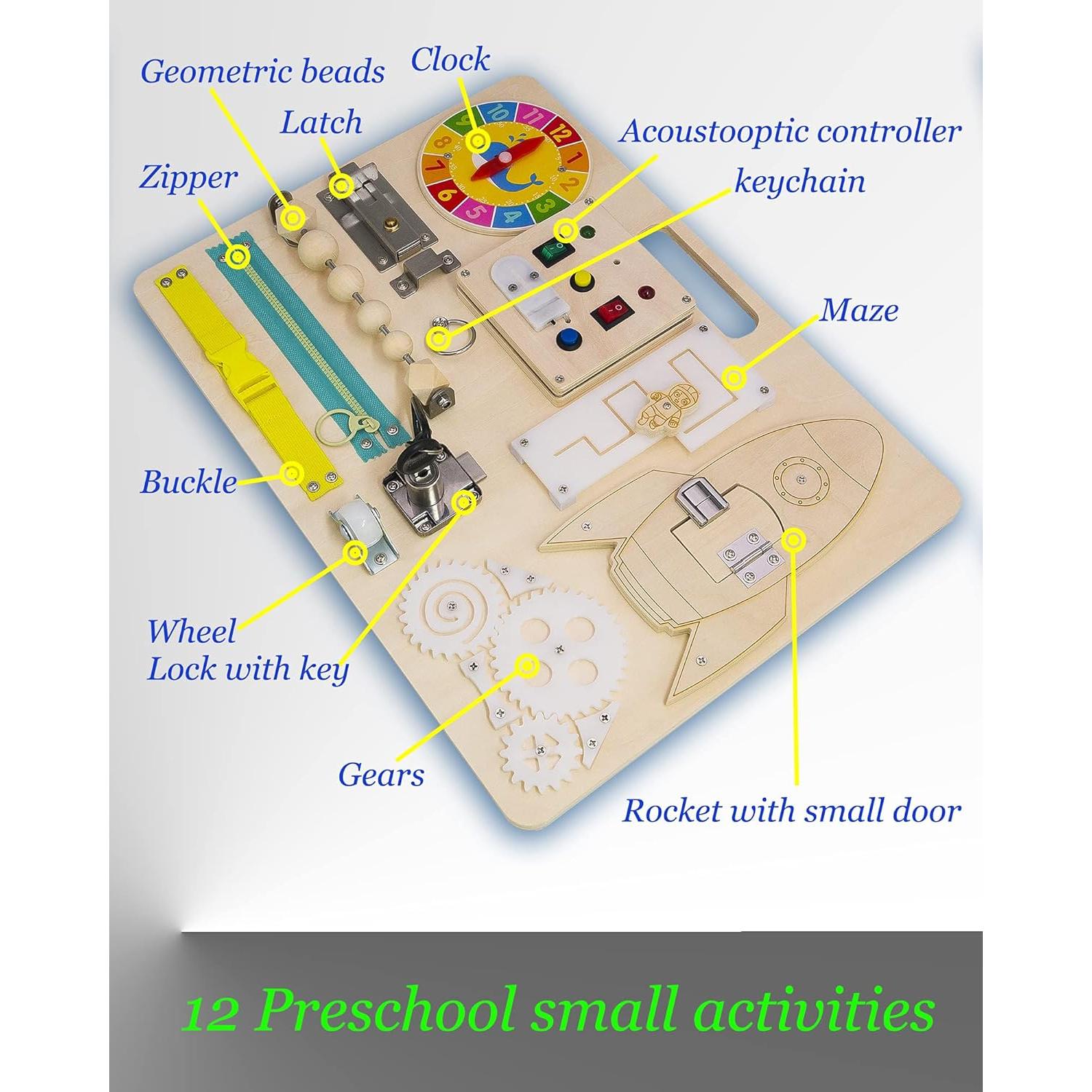 Tablero Sensorial Montessori BSM para Niños 1-3 Años con Luz