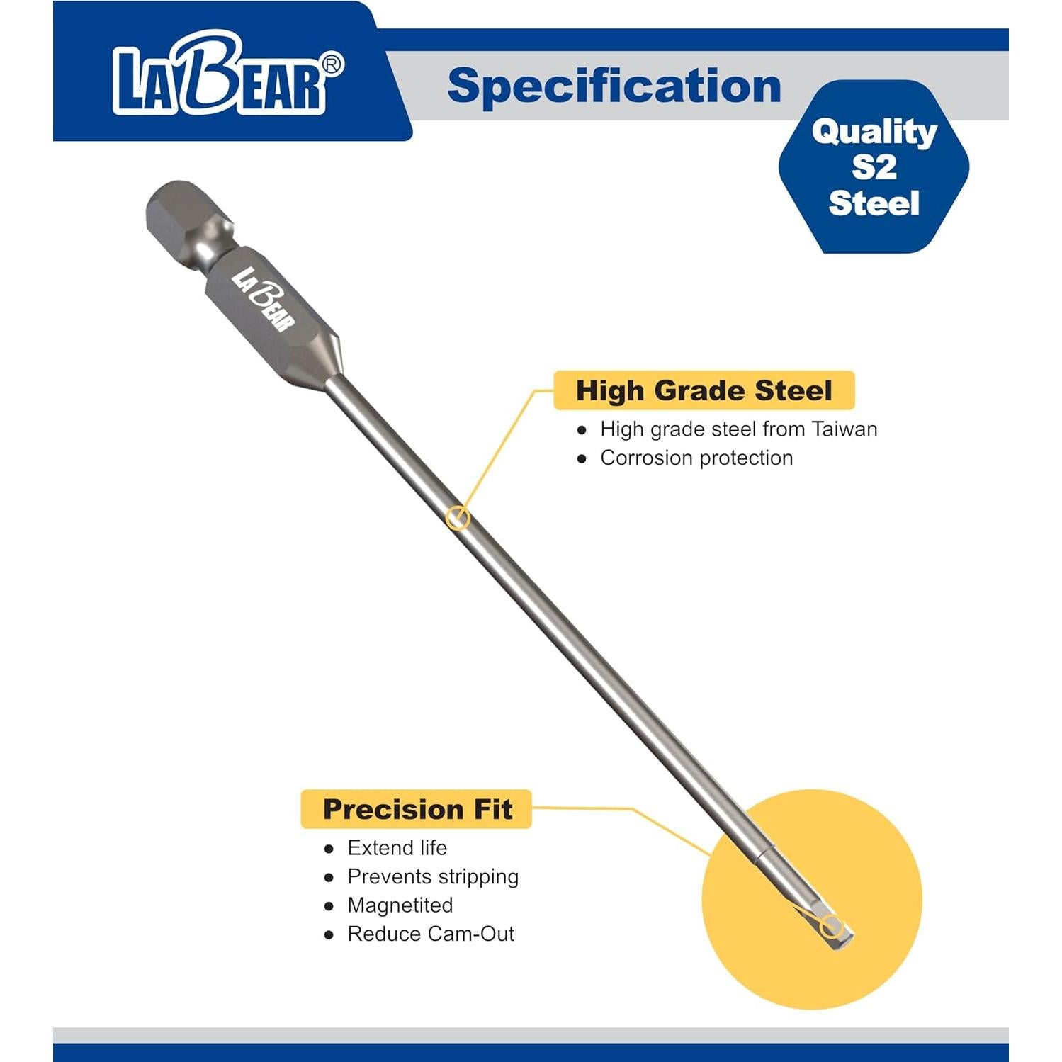 Juego de 10 Brocas Hexagonales LABEAR 10.16 cm Acero S2