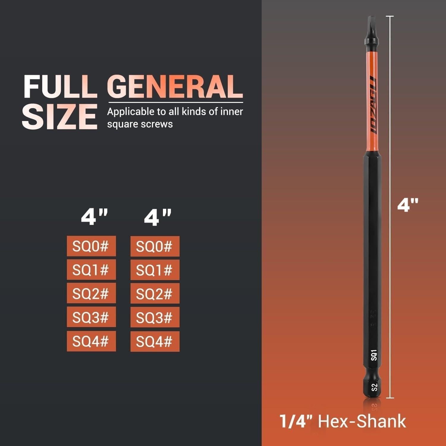 Juego de 10 Puntas Cuadradas LOZAGU de Acero S2 10.16 cm