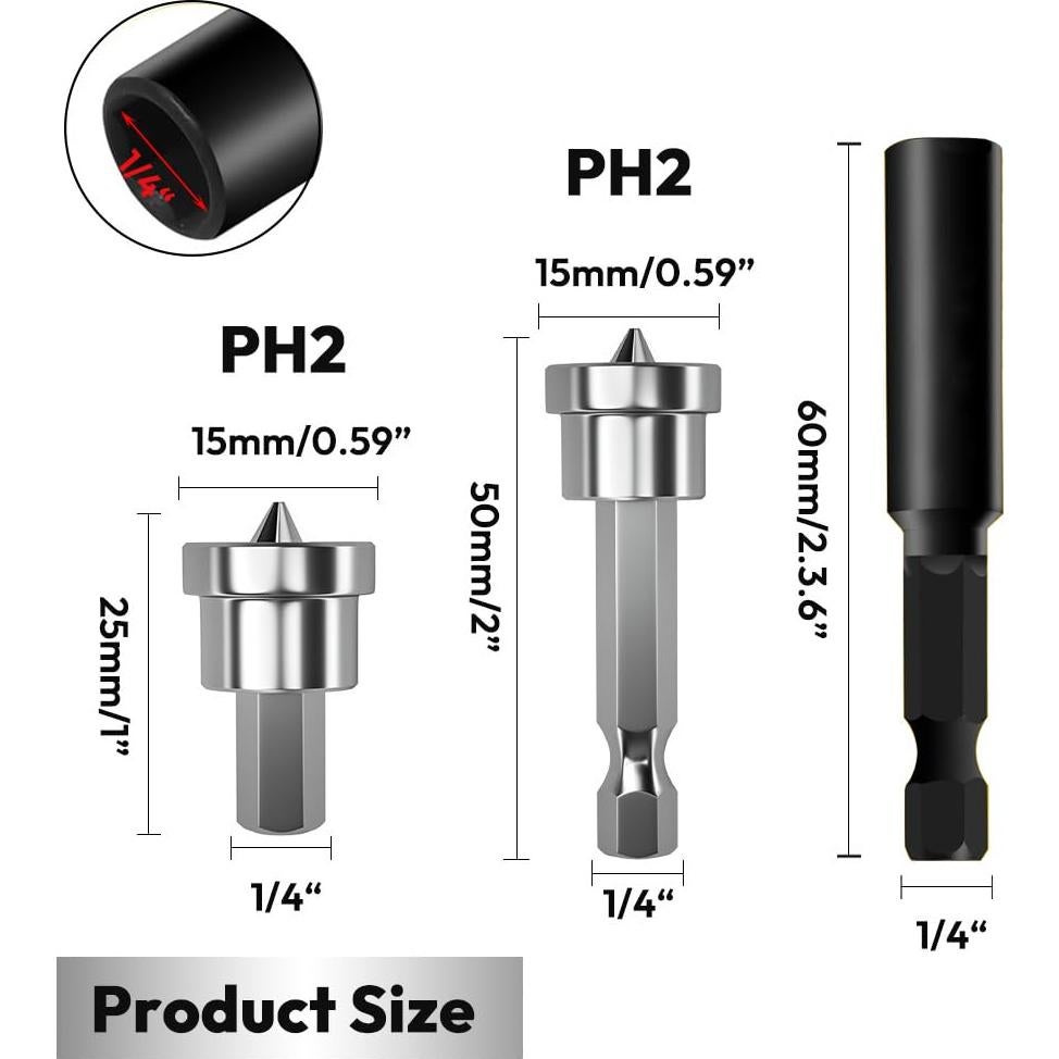 Conjunto de 10 Puntas de Destornillador PH2 1/4" Hexagonal Saipe