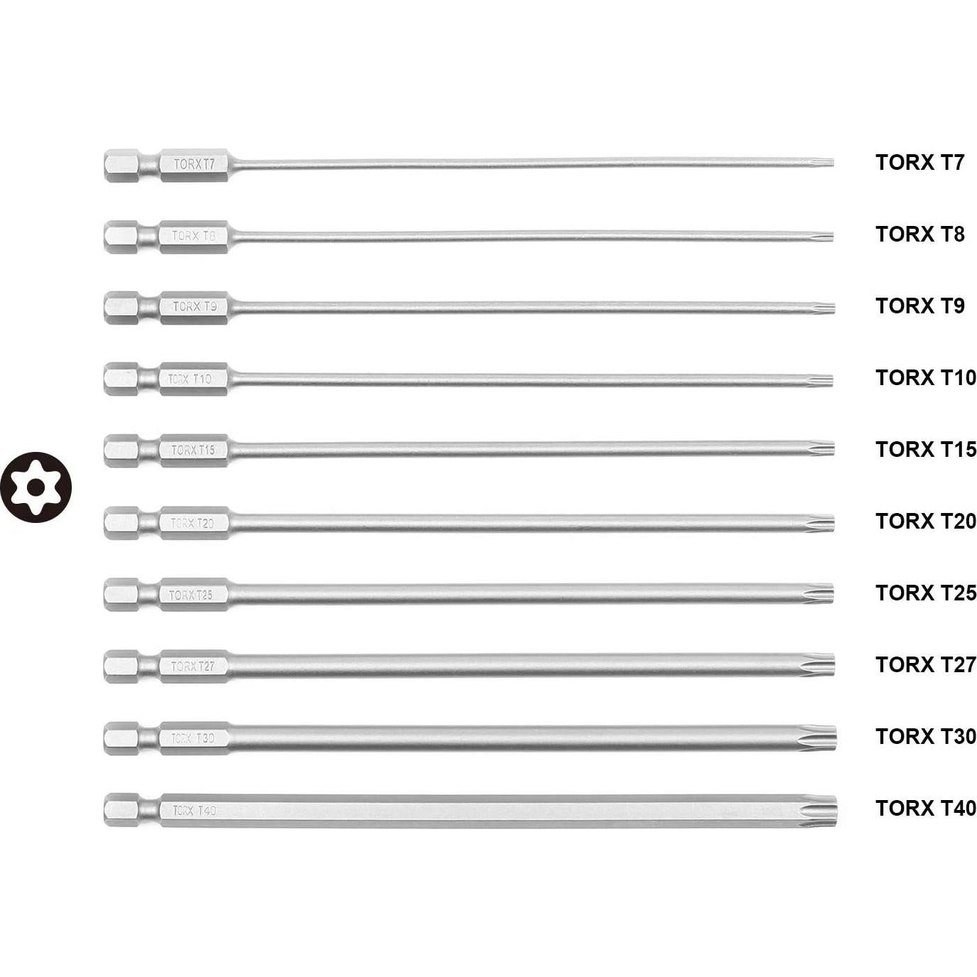 Juego de 10 Puntas TORX Protorq 150mm Seguridad Acero S2