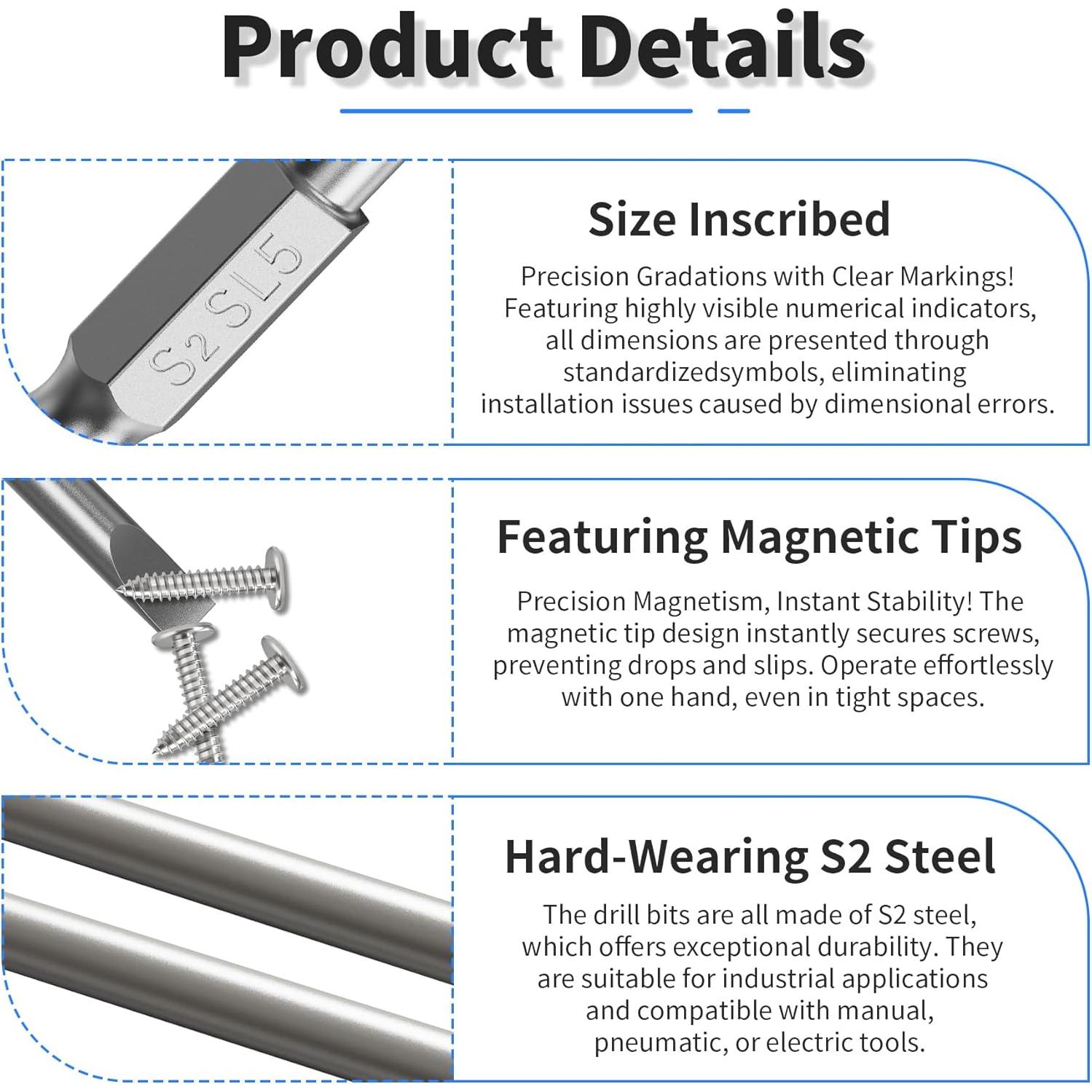 10 Puntas de Destornillador SL5 Magnéticas FOCMKEAS 150mm