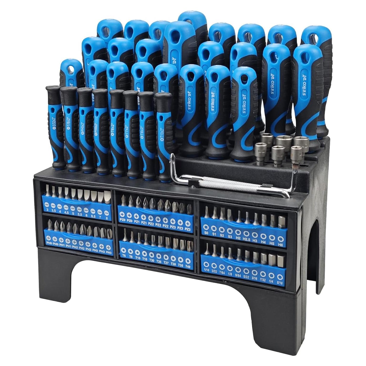 Juego de destornilladores 100 piezas SEIKO DY con estante azul