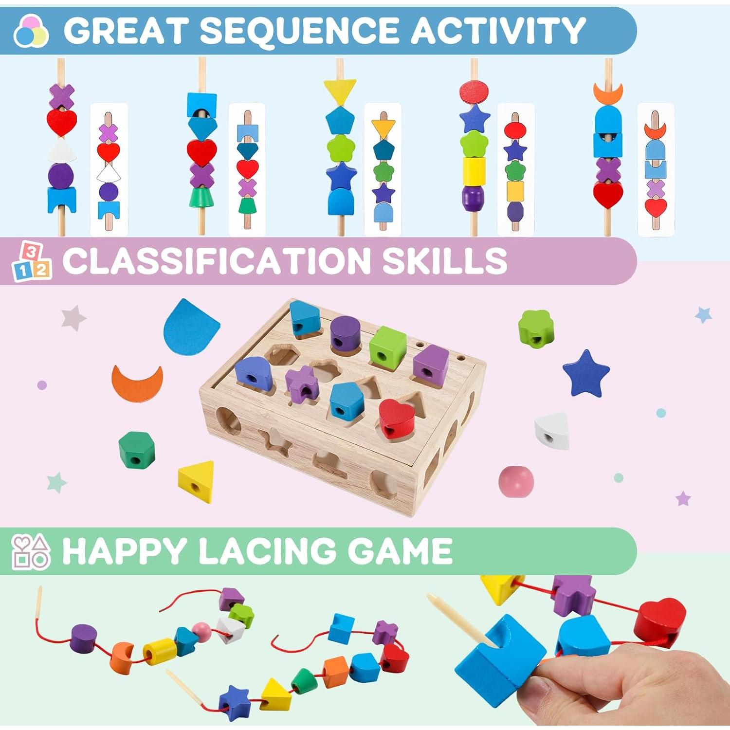 Juego Montessori de Secuenciación de Perlas Orannalar 3 en 1