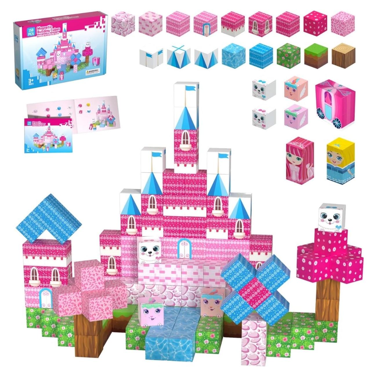 150PCS Bloques Magnéticos Riomuru Castillo de Princesa Rosa
