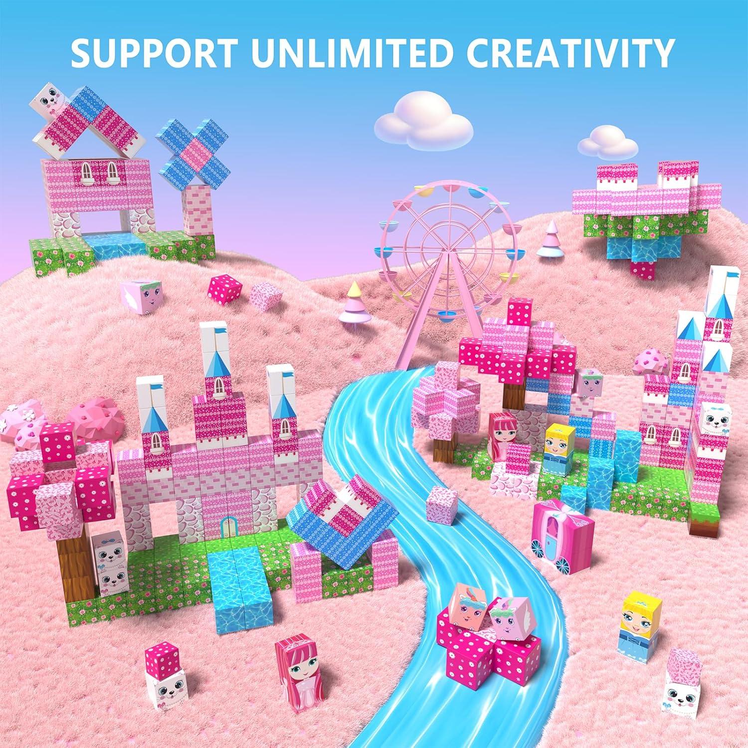 150PCS Bloques Magnéticos Riomuru Castillo de Princesa Rosa