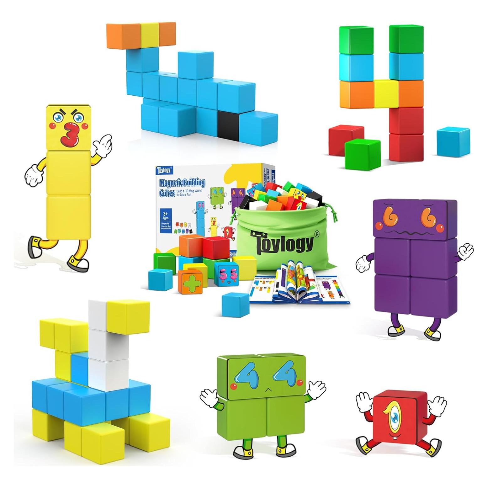 Magnetic Blocks World Building Blocks Edition, STEM Educational Montessori Sensory Learning Toddlers Toys for 3 4 5 Year Old Boys Girls, Number Games 1-10, Birthday Gifts for 3-5 4-8 Year Old Kids