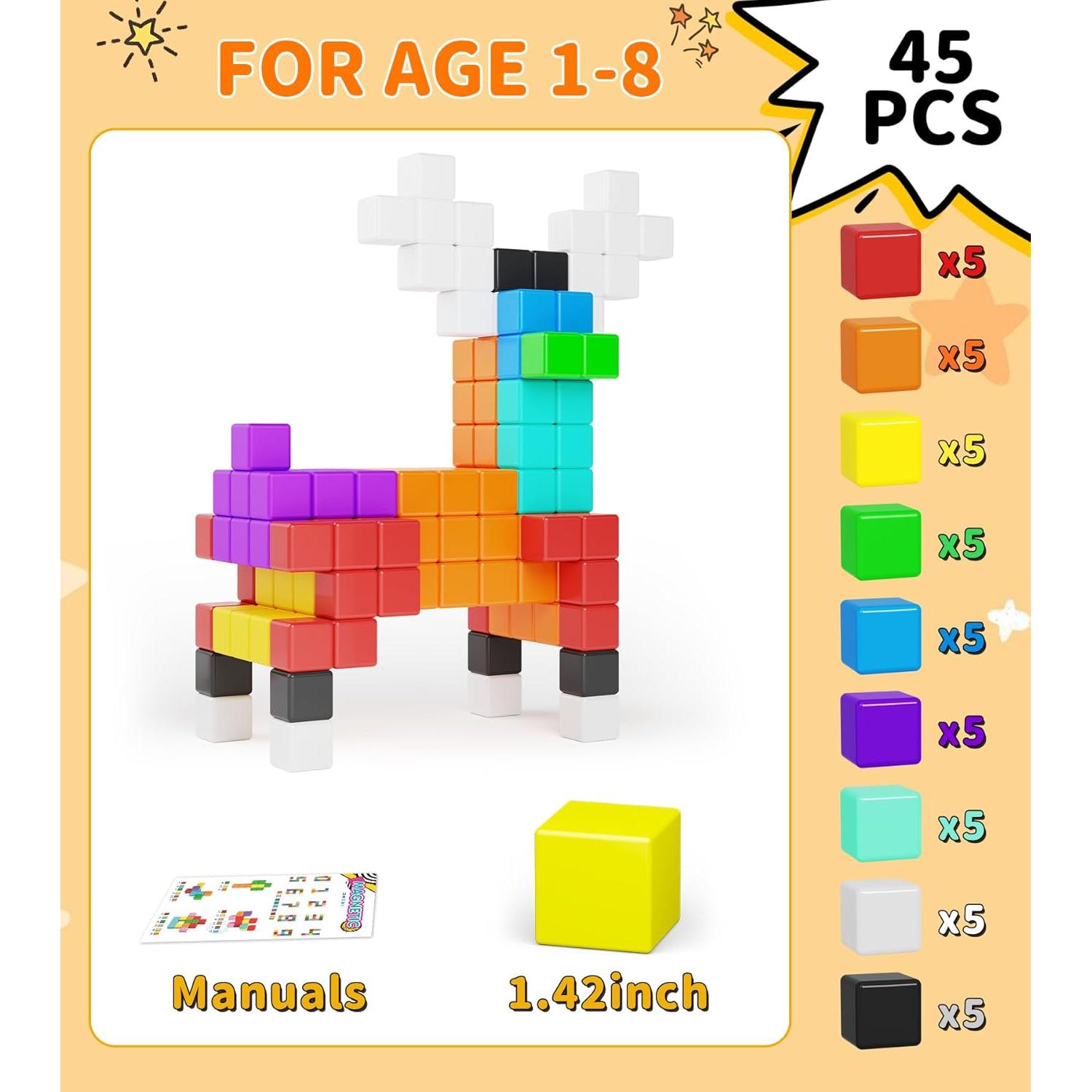 Bloques Magnéticos Grandes Veneibe 45PCS para Niños 3.61cm