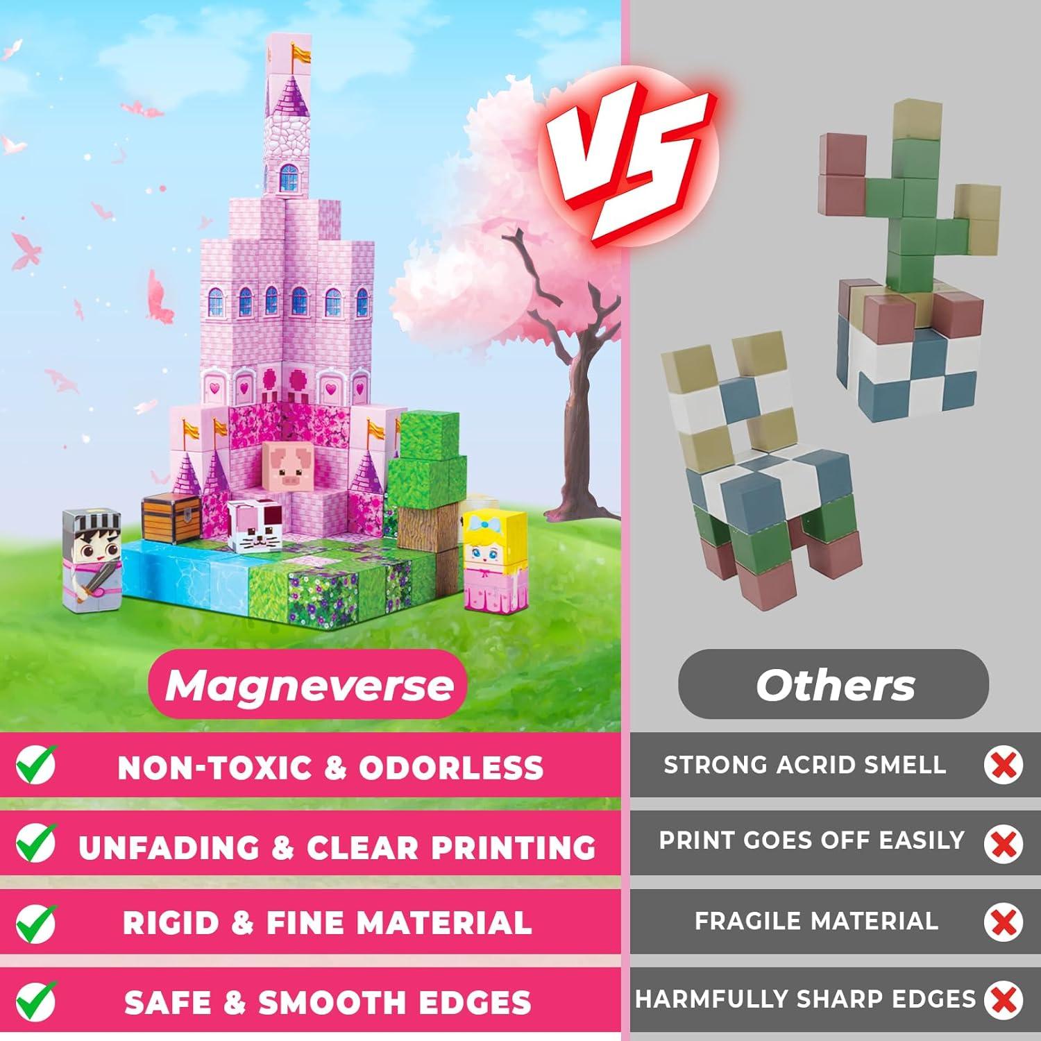 Bloques Magnéticos Magneverse 100PCS Castillo Rosa para Niños