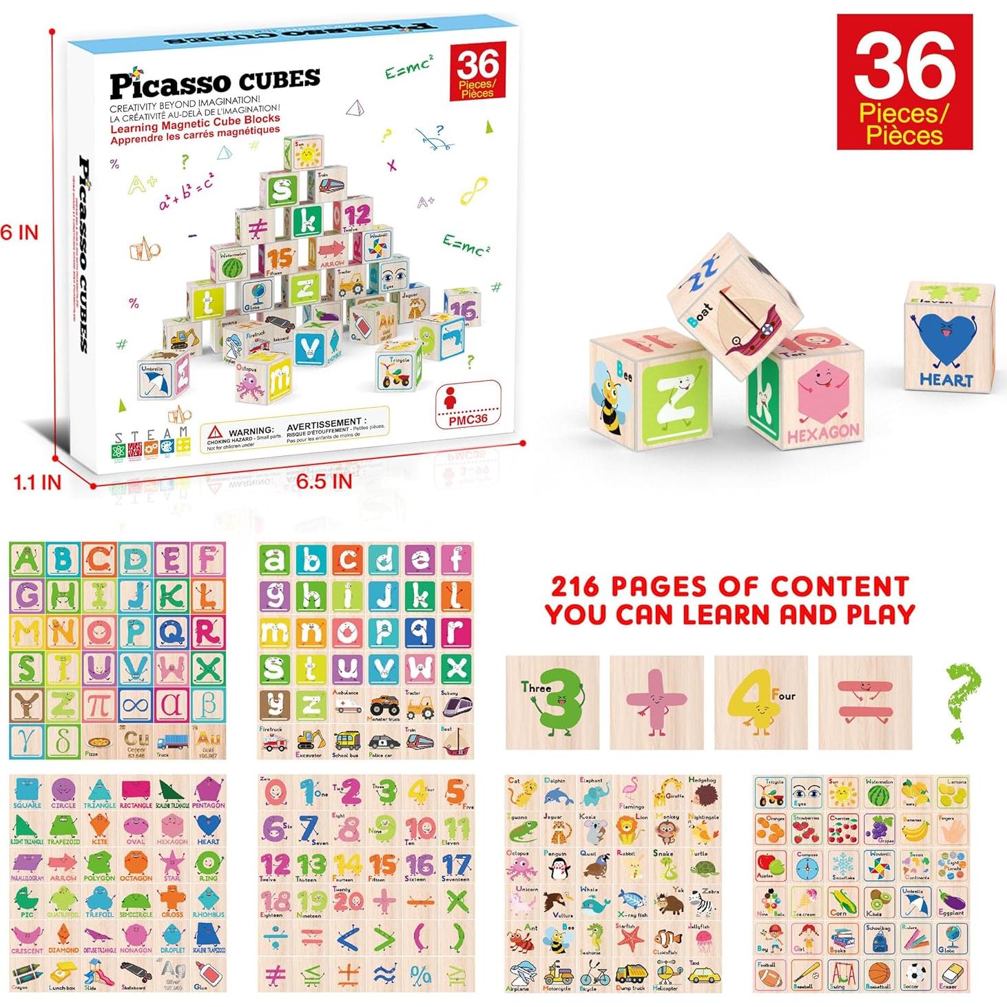 Cubos Magnéticos de Construcción PicassoTiles 36 Piezas 2.5cm