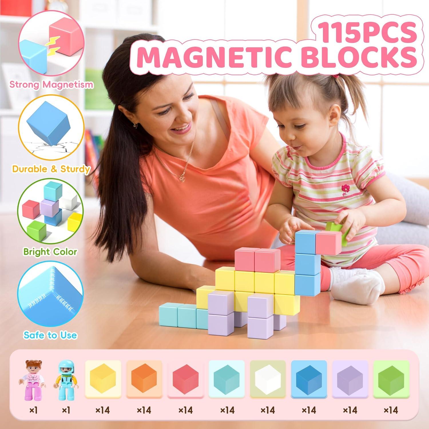 Juego de Bloques Magnéticos Vigorfun 115 Piezas Color Macaron