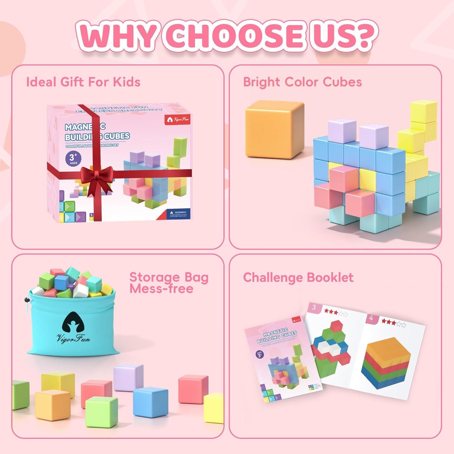 Juego de Bloques Magnéticos Vigorfun 115 Piezas Color Macaron