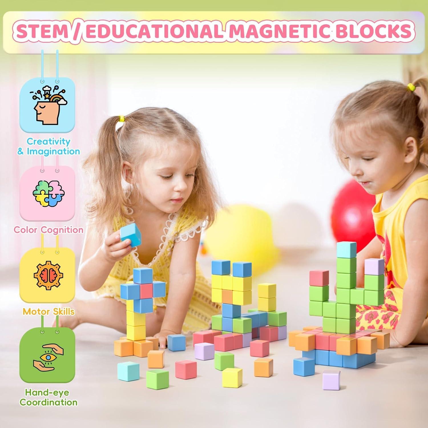 Juego de Bloques Magnéticos Vigorfun 115 Piezas Color Macaron