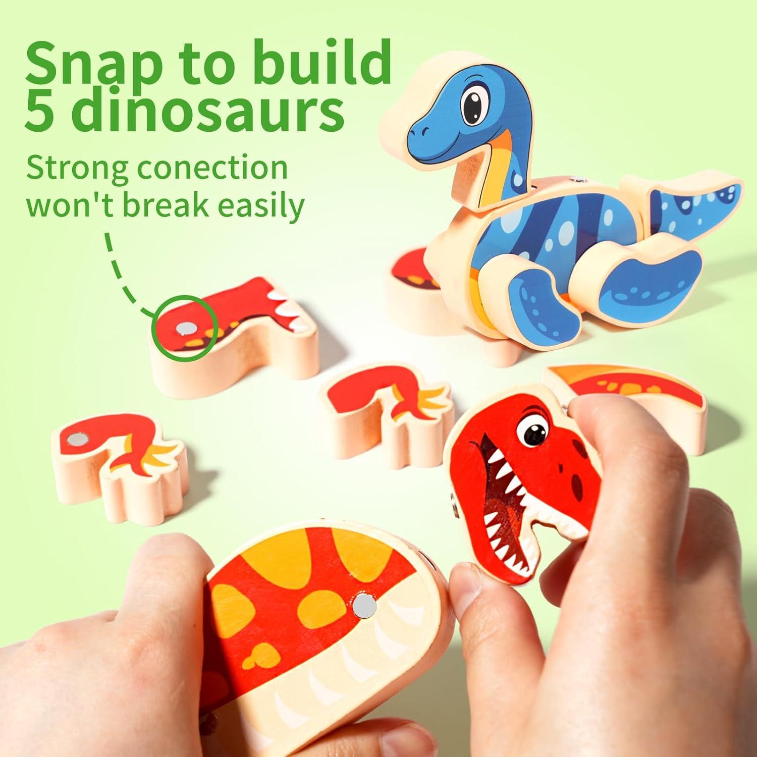 Juego de Bloques de Dinosaurio de Madera INIFEIDALA 37 Piezas