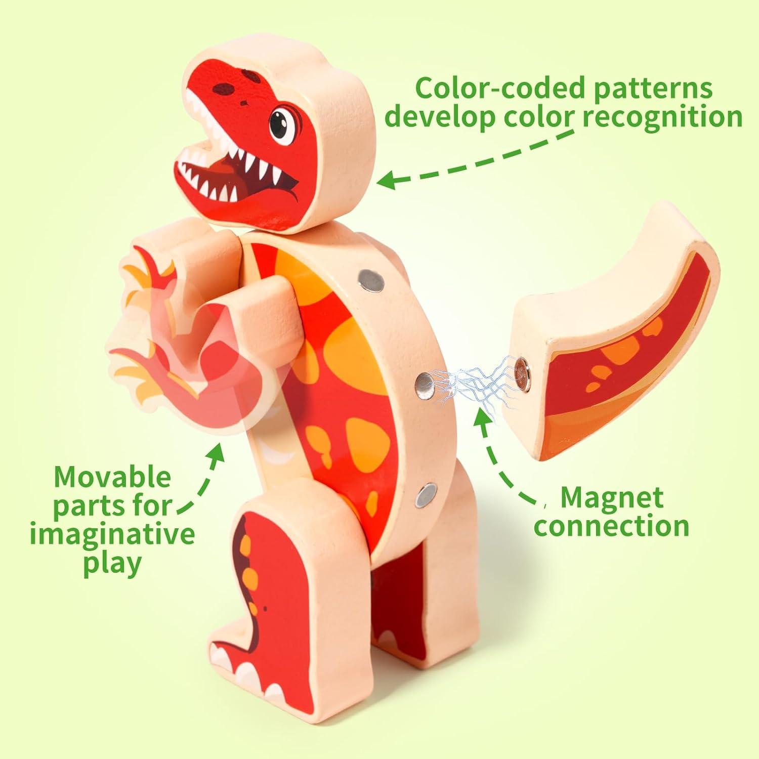 Juego de Bloques de Dinosaurio de Madera INIFEIDALA 37 Piezas