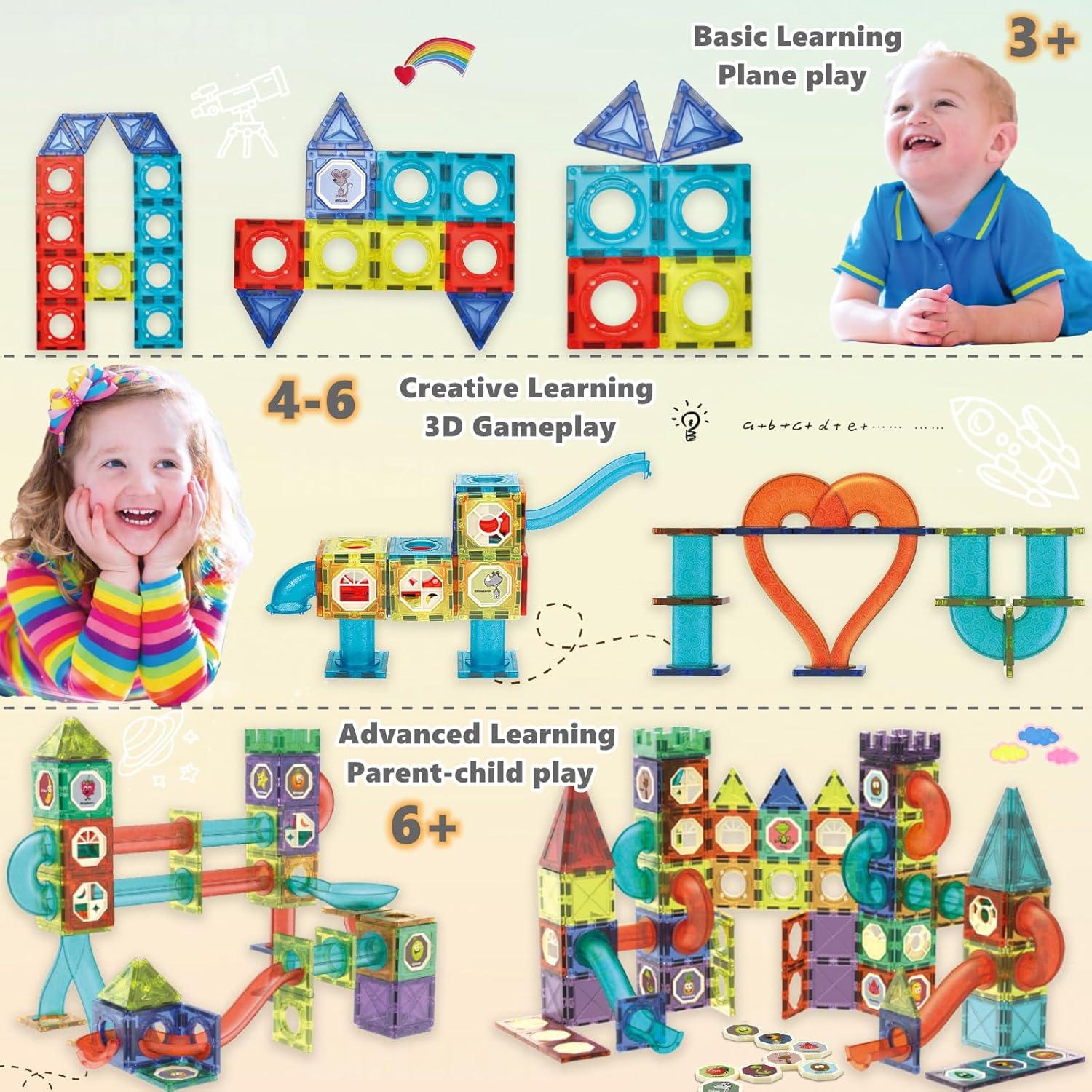 Bloques de Construcción Magnéticos BINZKBB 144 Piezas con LED