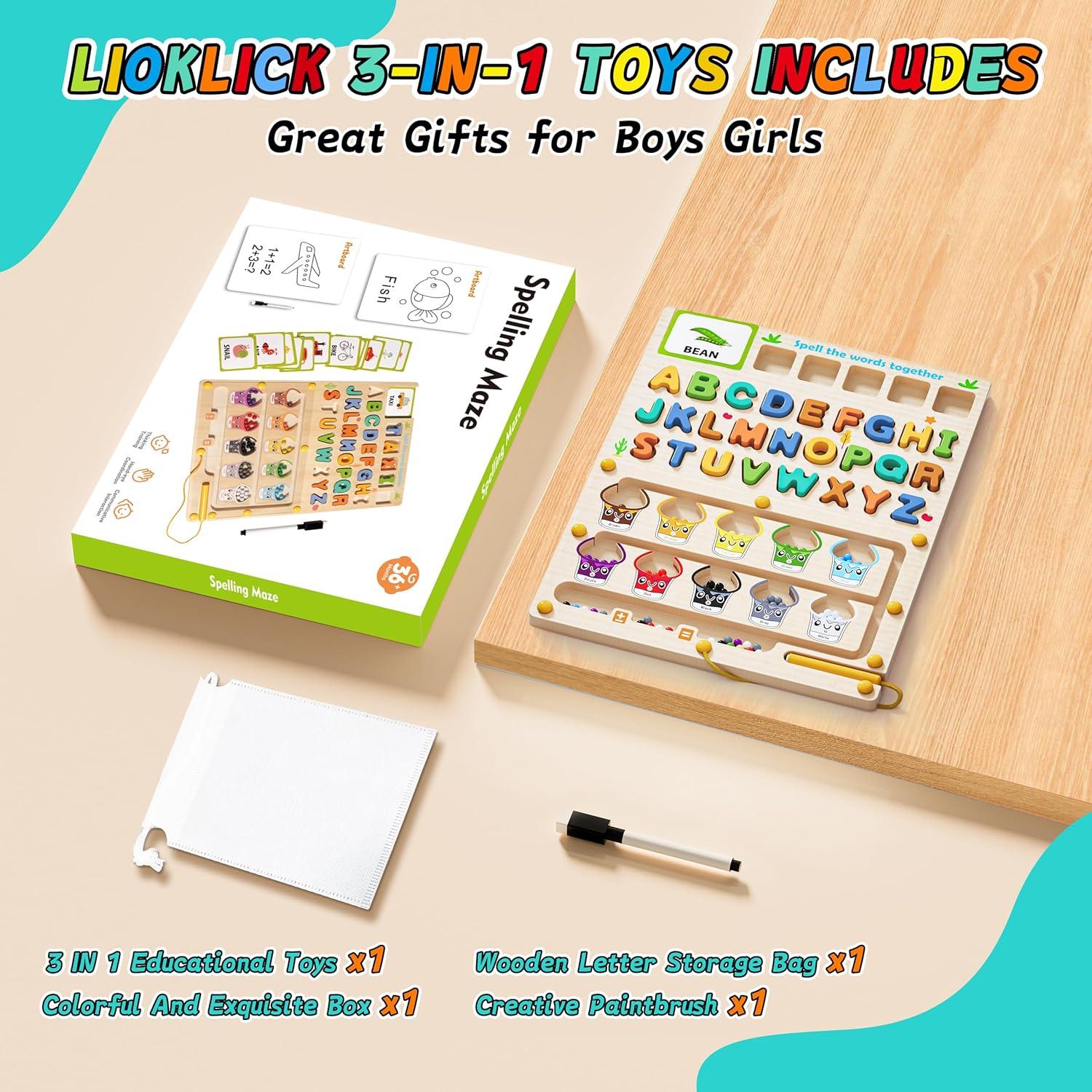 Juguete Montessori 3 en 1 LIOKLICK - Laberinto Magnético y Pizarra