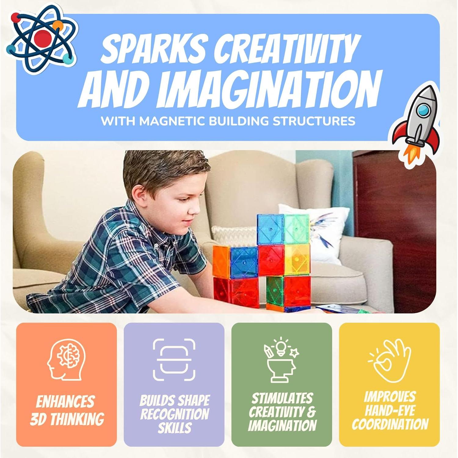 Juego de Azulejos Magnéticos Fuego Místico 100 Piezas - Leonardo Learning