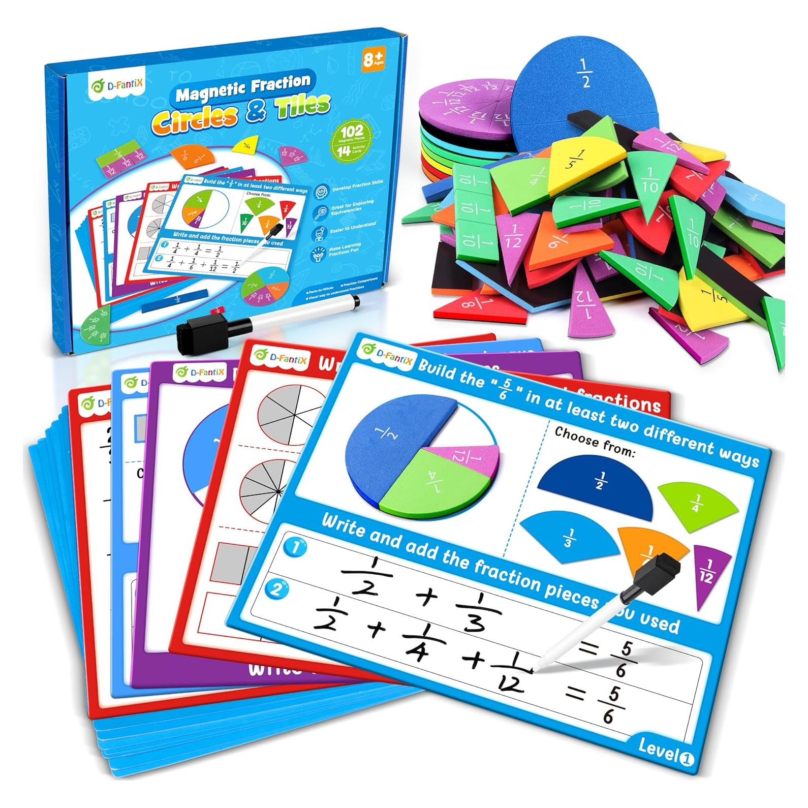 Juego de Fracciones Magnéticas D-FantiX para Niños - 102 Piezas