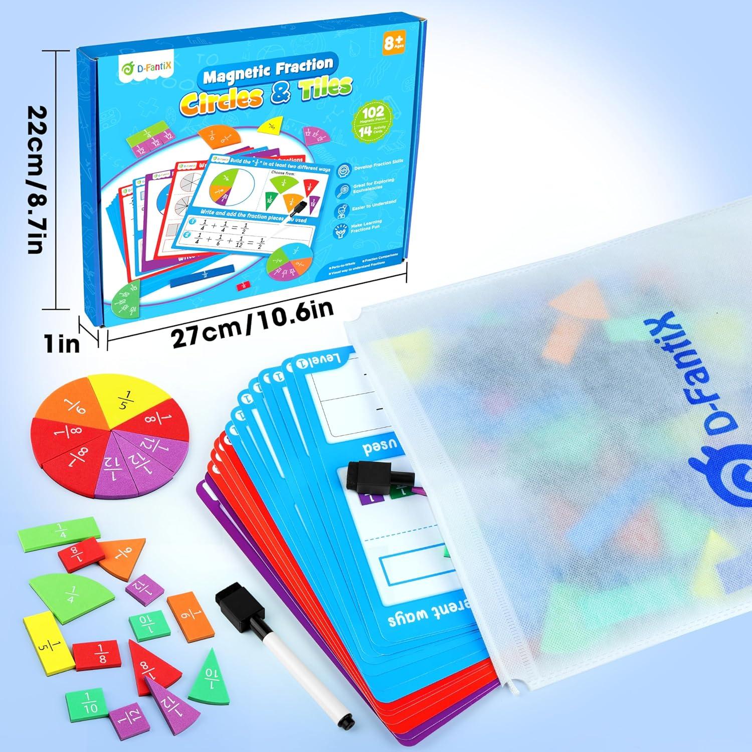 Juego de Fracciones Magnéticas D-FantiX para Niños - 102 Piezas