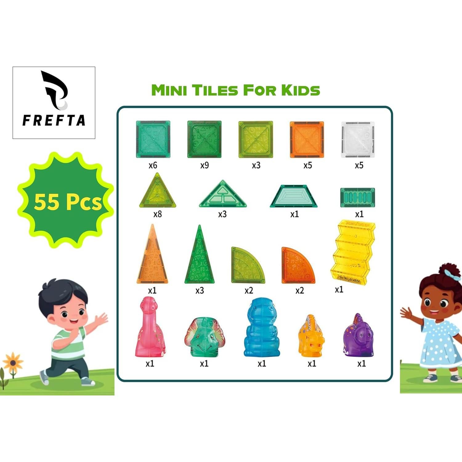 Juego de Azulejos Magnéticos de Dinosaurios Frefta 55 Piezas