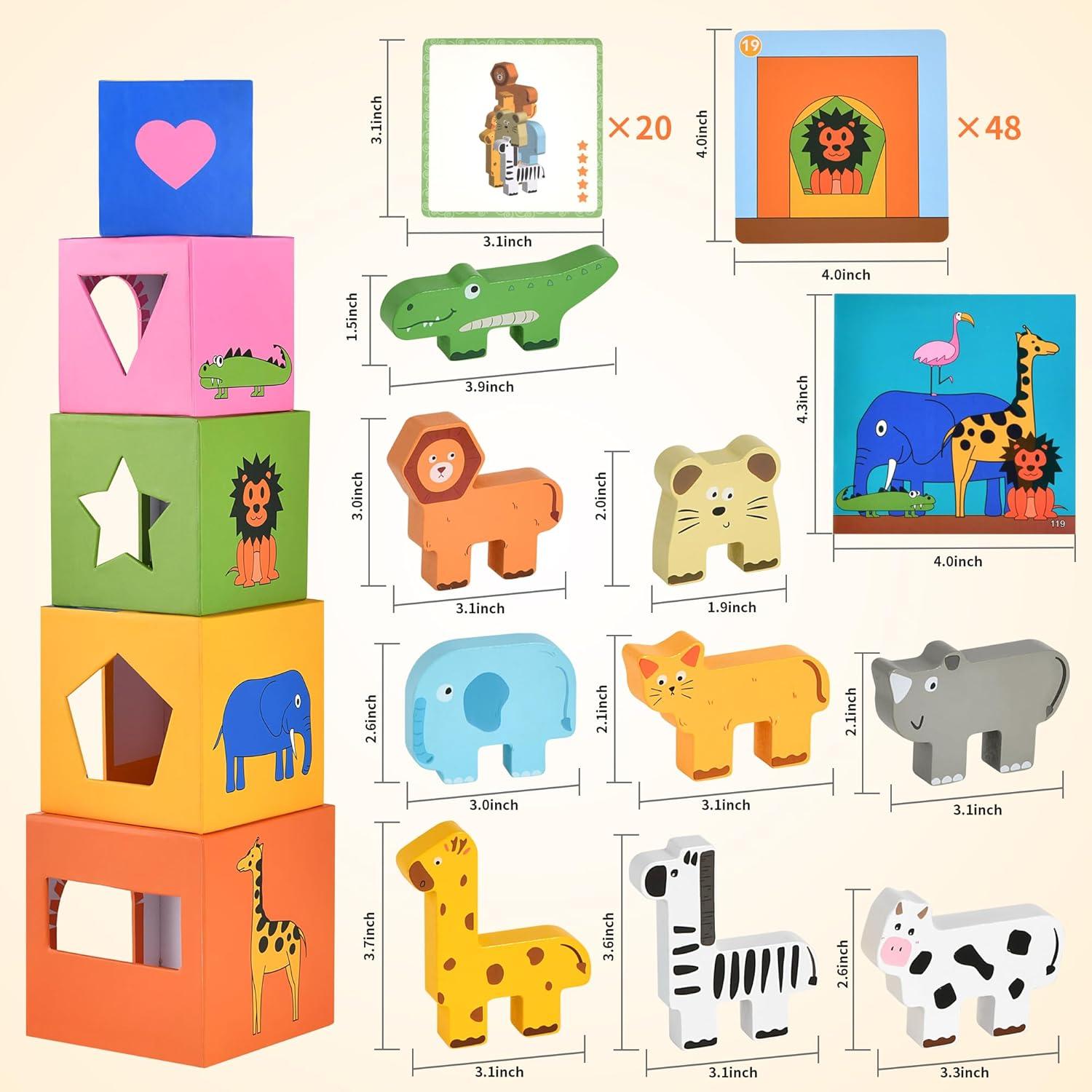 Juguetes Apilables Montessori DICROON - Bloques de Animales y Cajas Anidadas