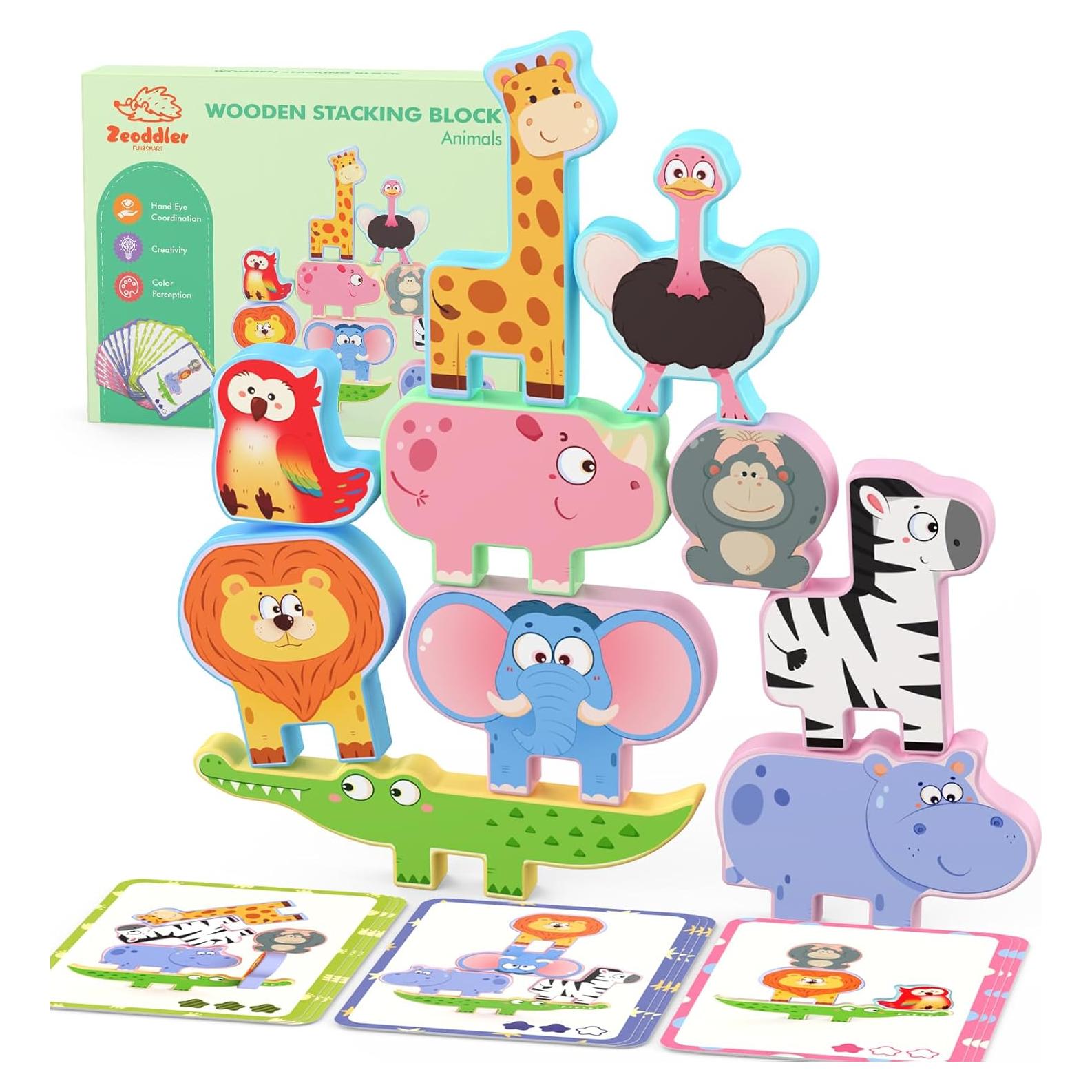 Bloques de Apilar de Animales Zeoddler - 10 Piezas de Madera