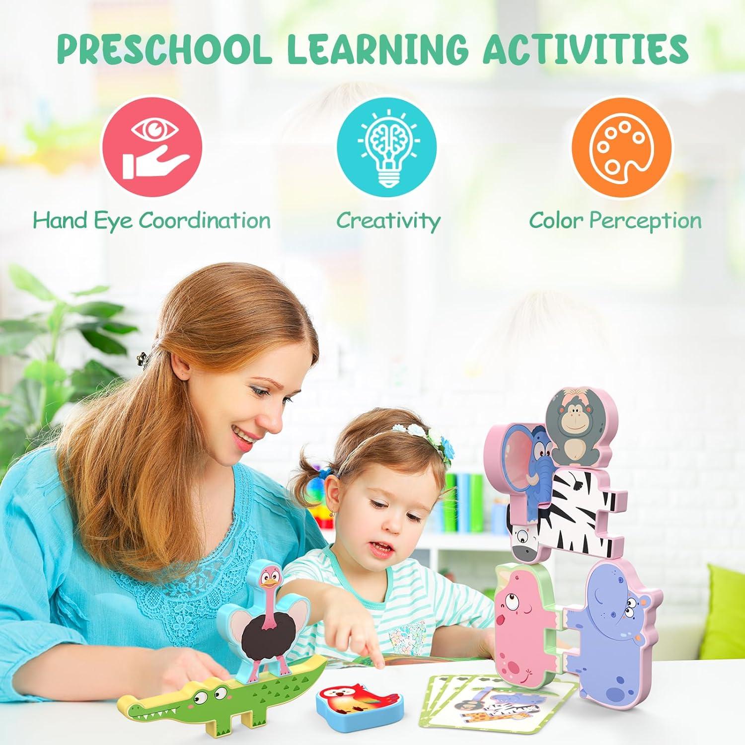 Bloques de Apilar de Animales Zeoddler - 10 Piezas de Madera