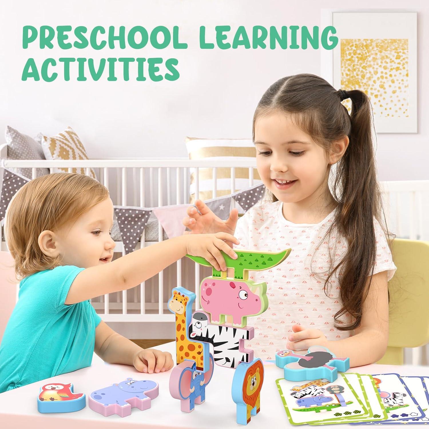 Bloques de Apilar de Animales Zeoddler - 10 Piezas de Madera