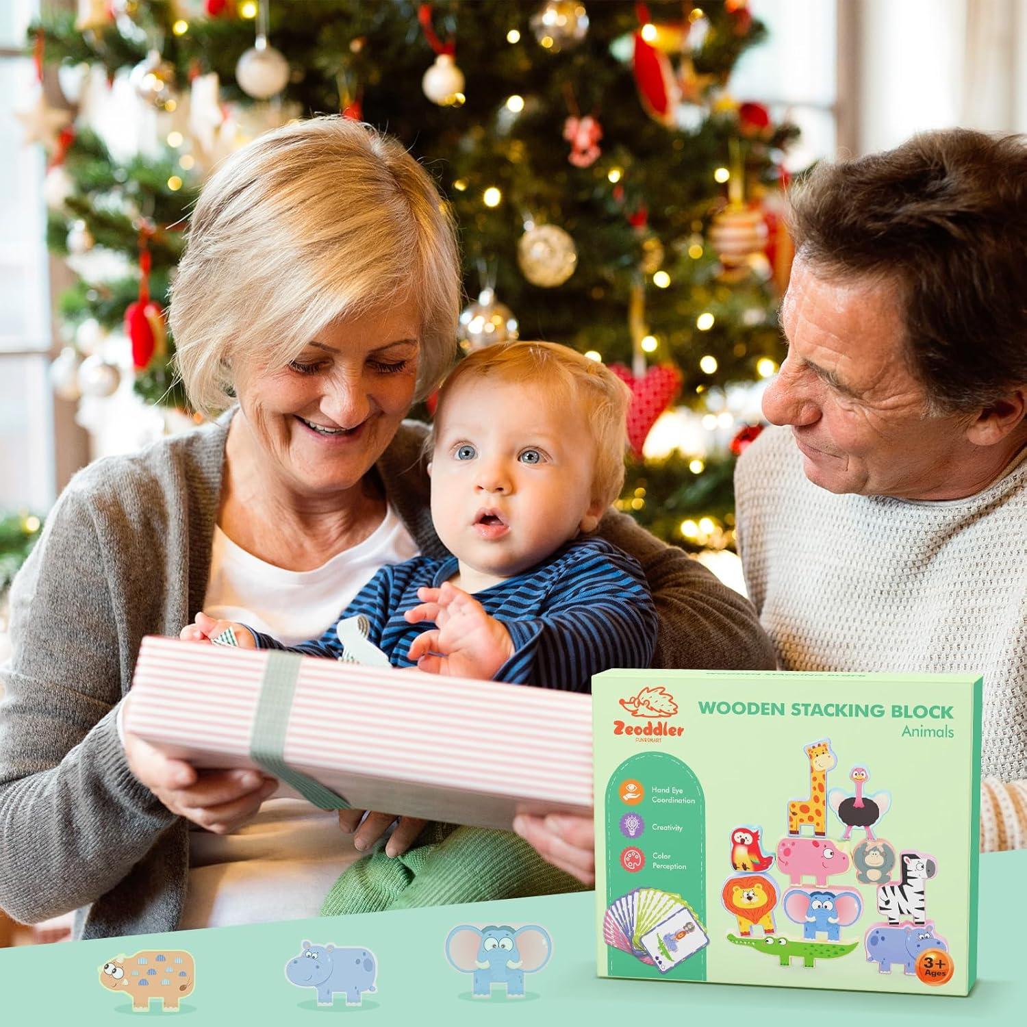 Bloques de Apilar de Animales Zeoddler - 10 Piezas de Madera