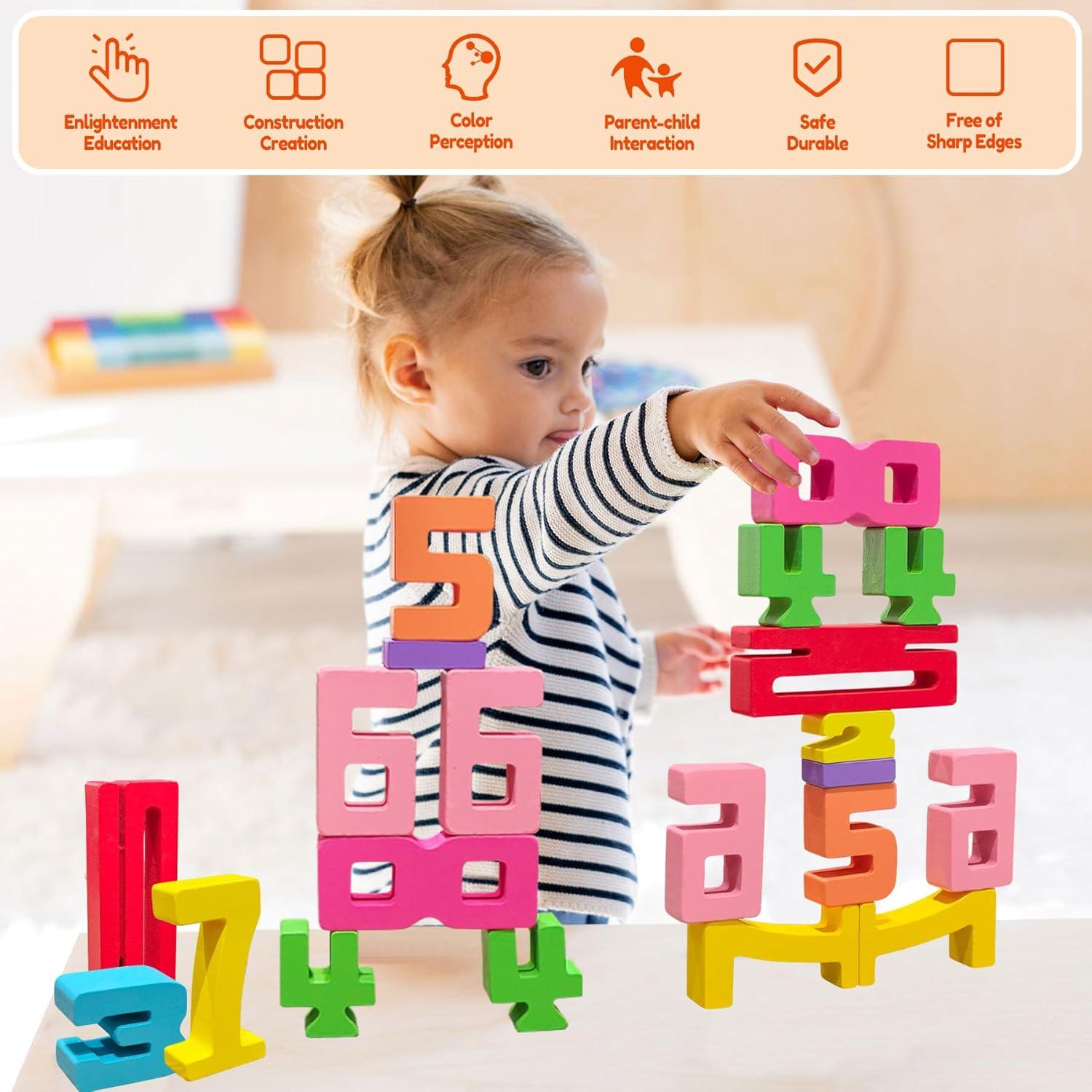 20 Bloques de Construcción de Números de Madera Montessori