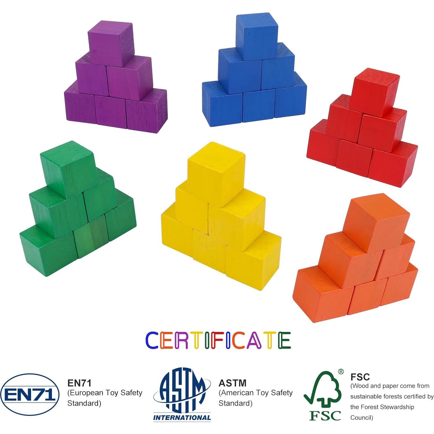 Bloques de Madera Offelec 108 Piezas 2.54cm 6 Colores para Niños