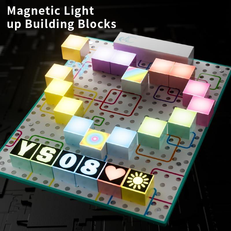 Magnetic Light-Up Building Blocks Set - Magnetic Geometric Building Blocks for Kids, STEM Educational Toys Montessori Sensory Magnet Toys for Toddlers