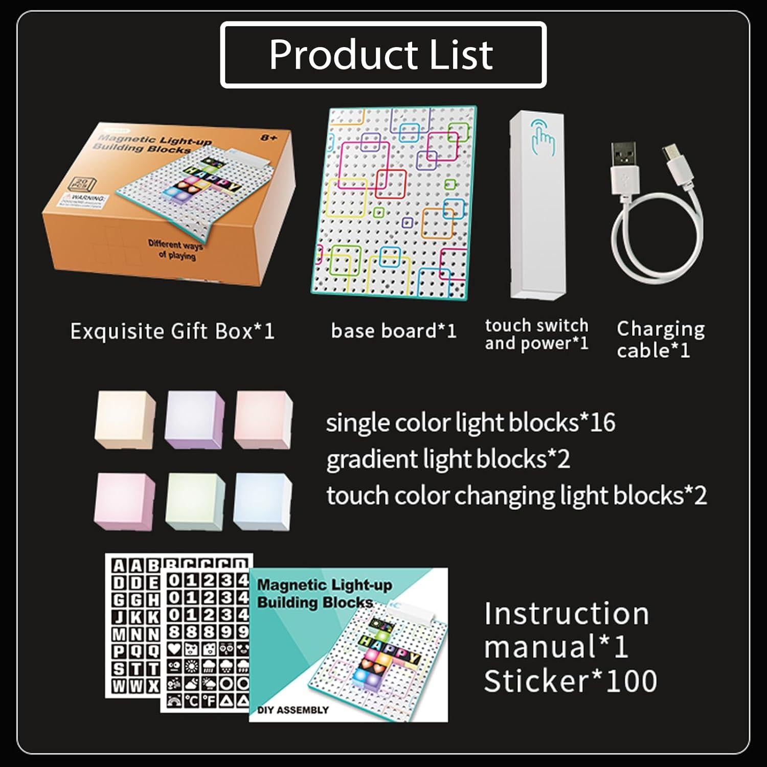 Magnetic Light-Up Building Blocks Set - Magnetic Geometric Building Blocks for Kids, STEM Educational Toys Montessori Sensory Magnet Toys for Toddlers