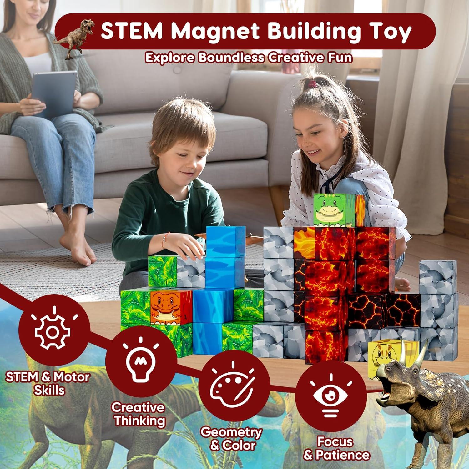 Bloques Magnéticos Dinosaurios 38 PCS Juguetes STEM 2.54 cm