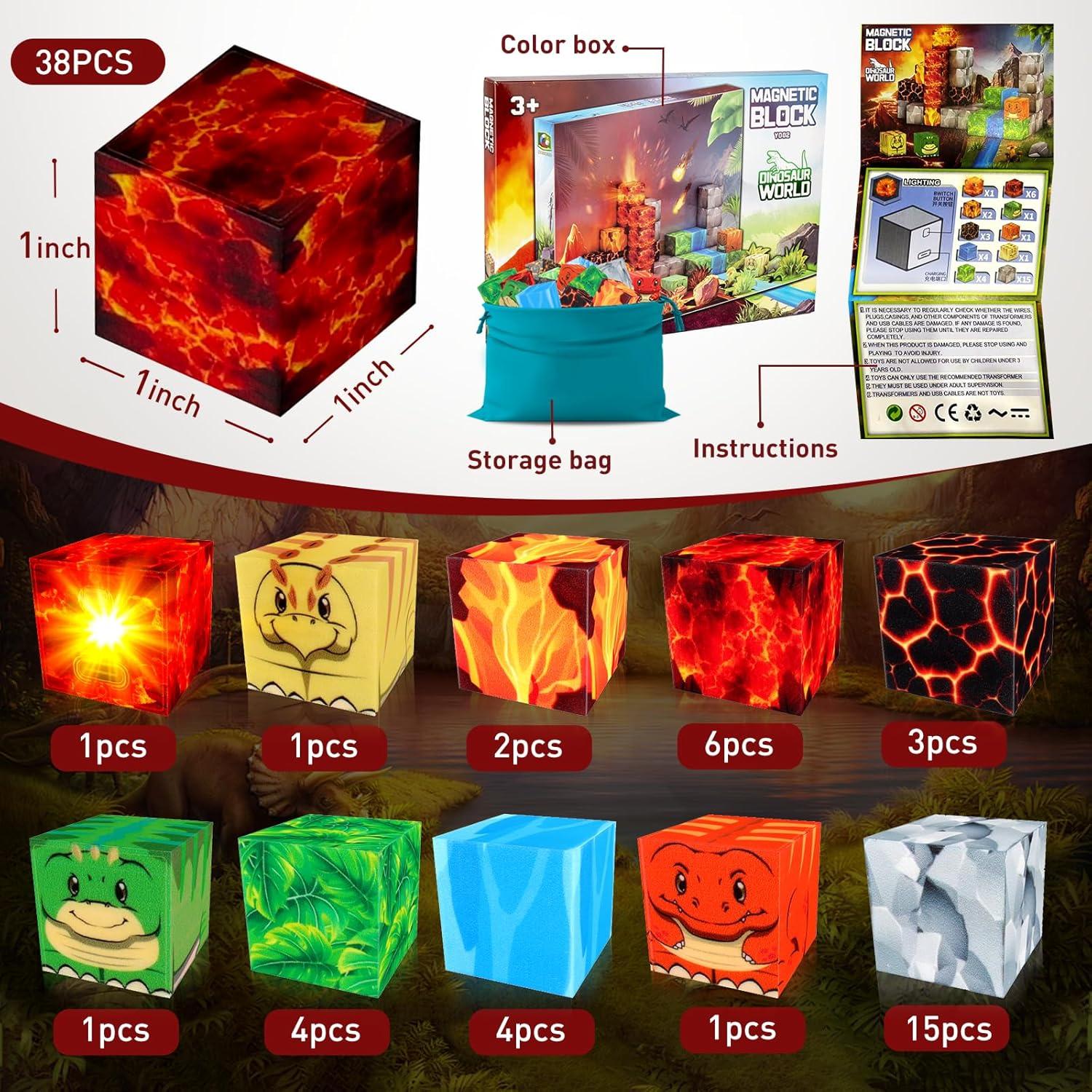 Bloques Magnéticos Dinosaurios 38 PCS Juguetes STEM 2.54 cm