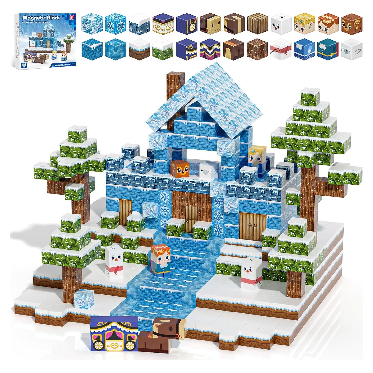 Bloques Magnéticos Gryxpox 100 Piezas Castillo de Hielo