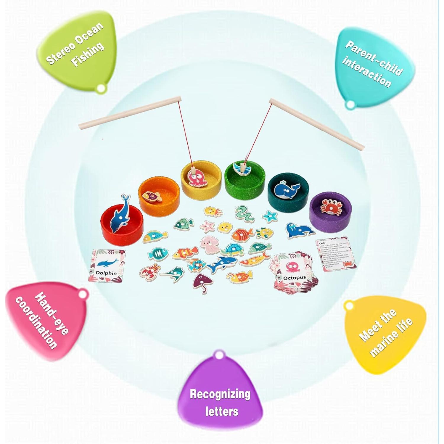 Juego de Pesca Montessori NUGZIX con 2 Cañas y 26 Peces