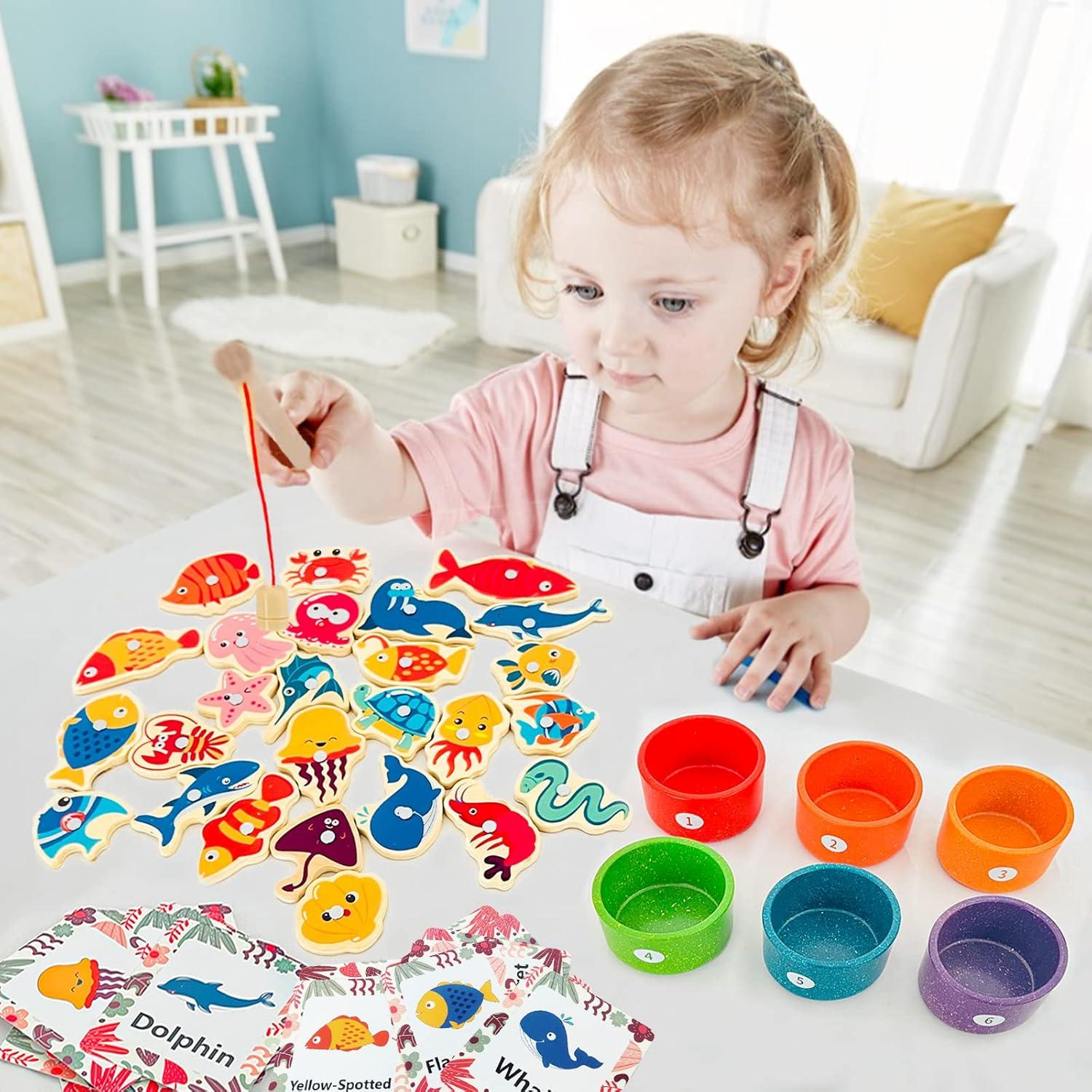 Juego de Pesca Montessori NUGZIX con 2 Cañas y 26 Peces