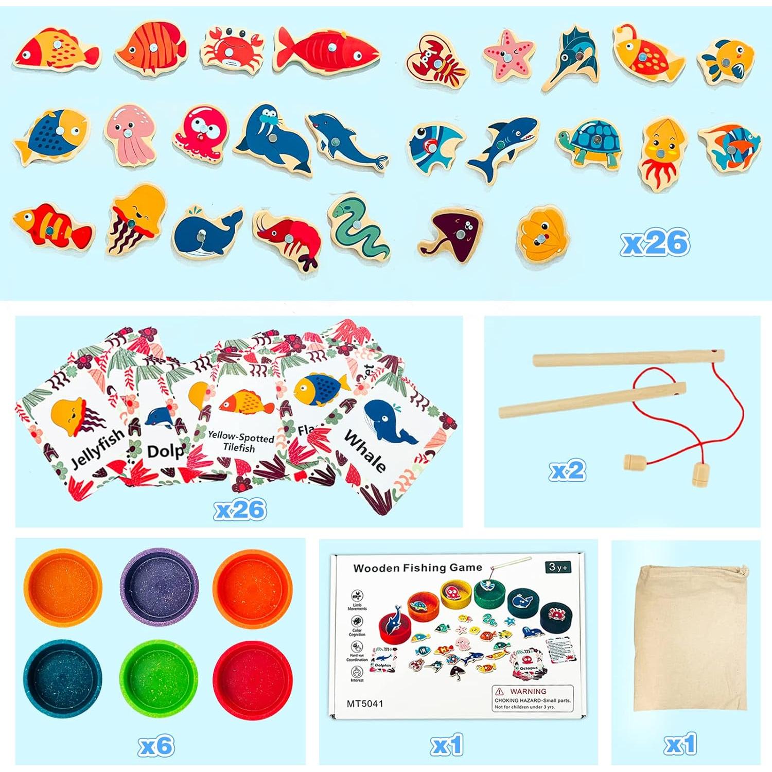 Juego de Pesca Montessori NUGZIX con 2 Cañas y 26 Peces
