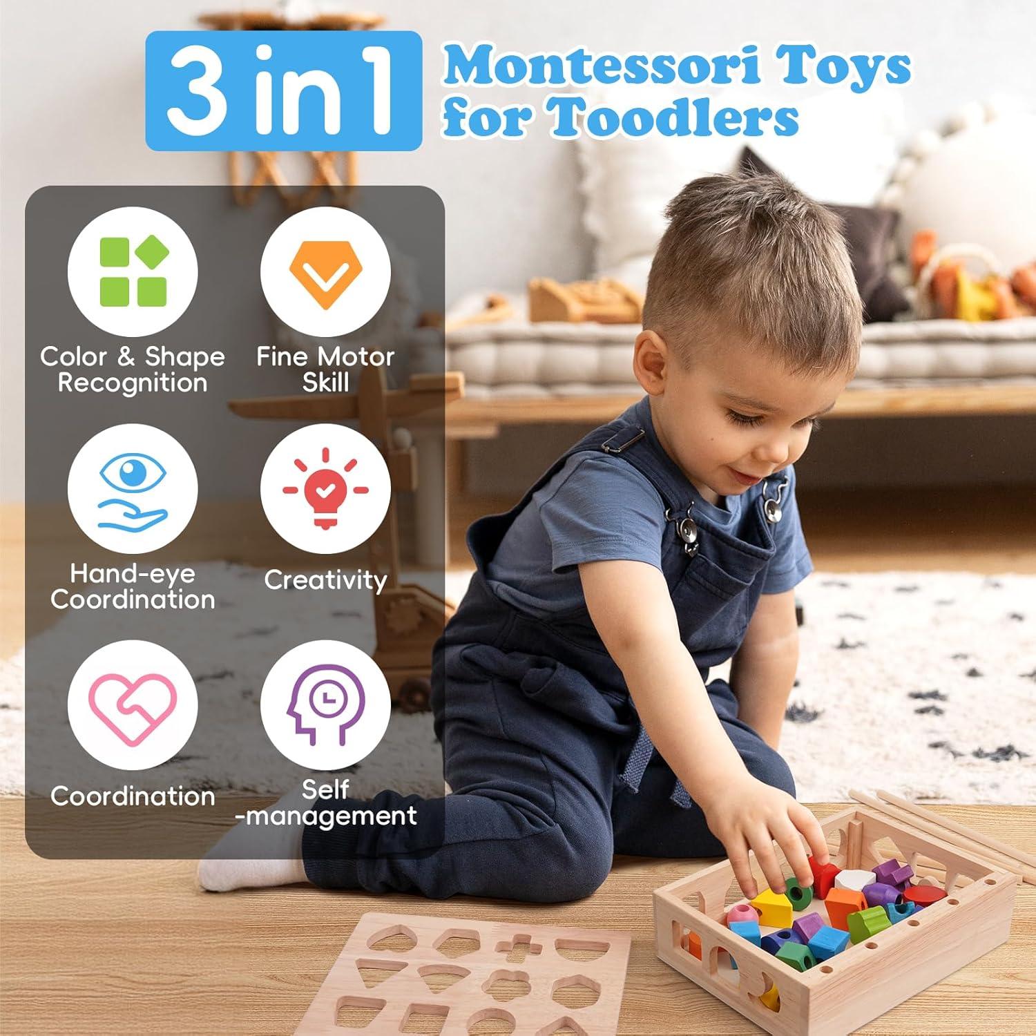 Juego de Juguetes Apilables de Madera Aeocidy 3 en 1 Educativo